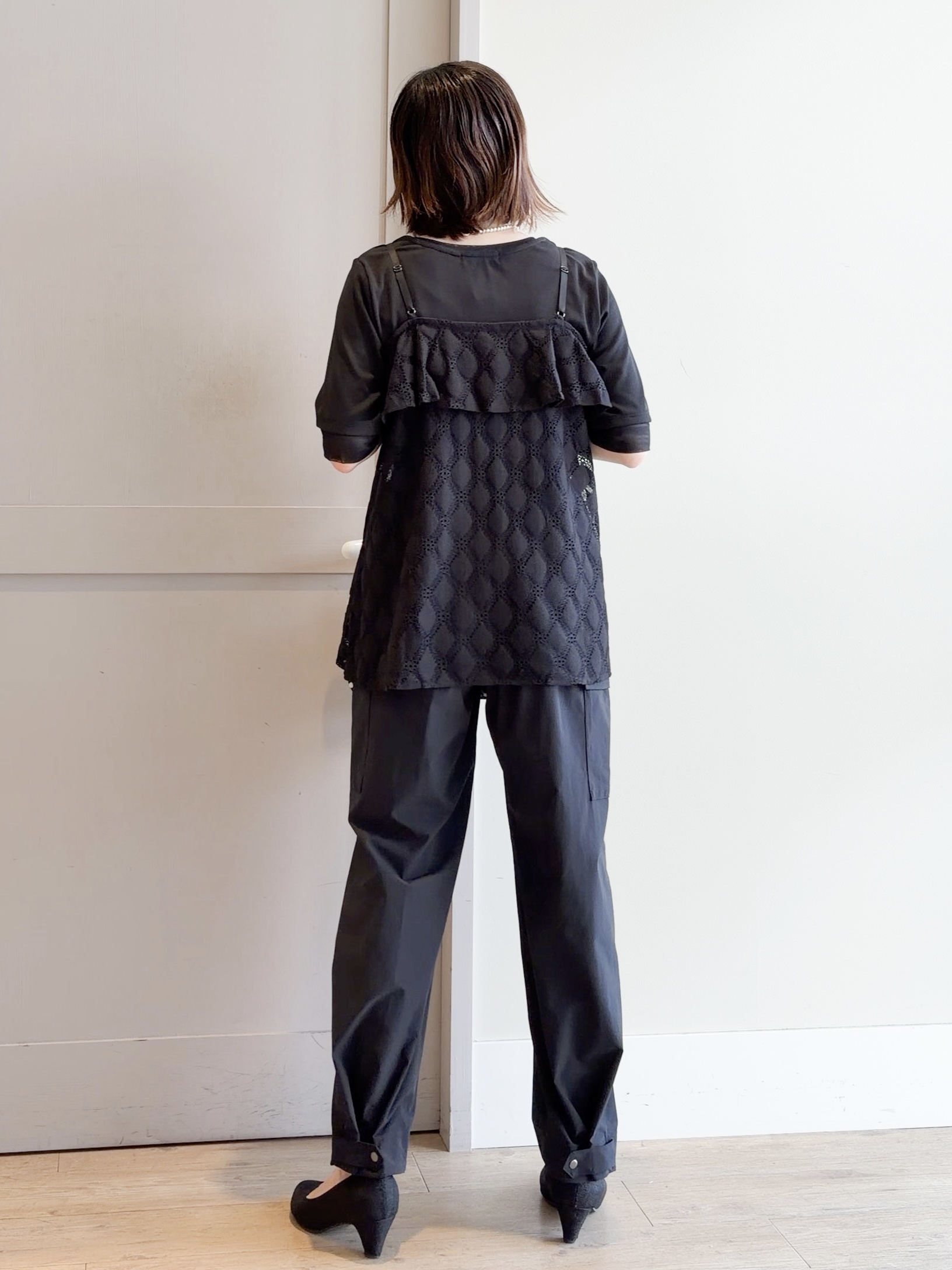 yamakoさんの「grove｜【UVカット】チュールトリミング5分袖Tシャツ」を使ったコーディネート