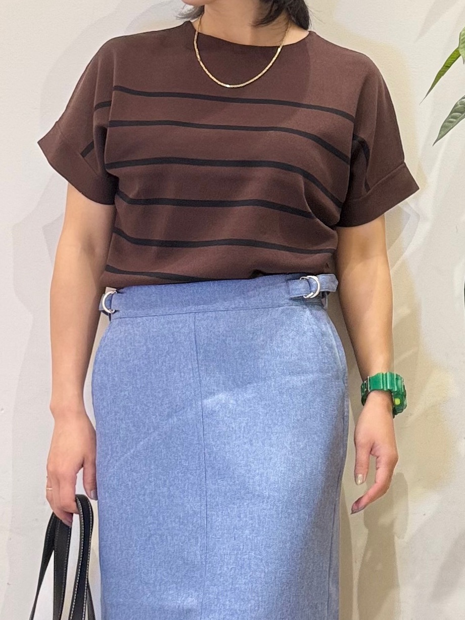 misakiさんの「SHOO･LA･RUE｜【毎日洗える/UV】二の腕隠れる さらっとドルマン半袖ニット」を使ったコーディネート
