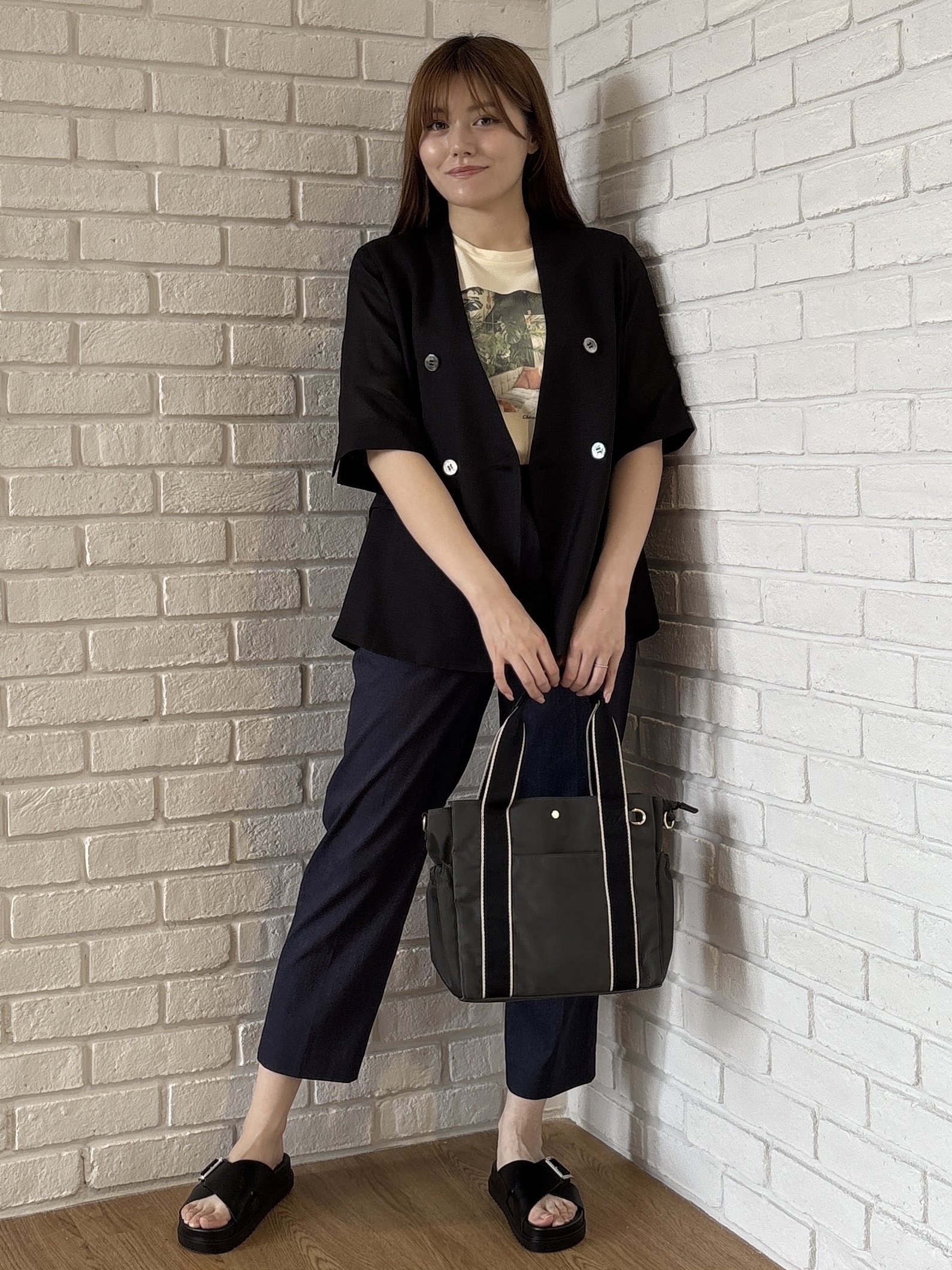 sayaさんの「grove｜【洗濯機OK/ひんやり】軽く羽織れるハーフスリーブジャケット」を使ったコーディネート