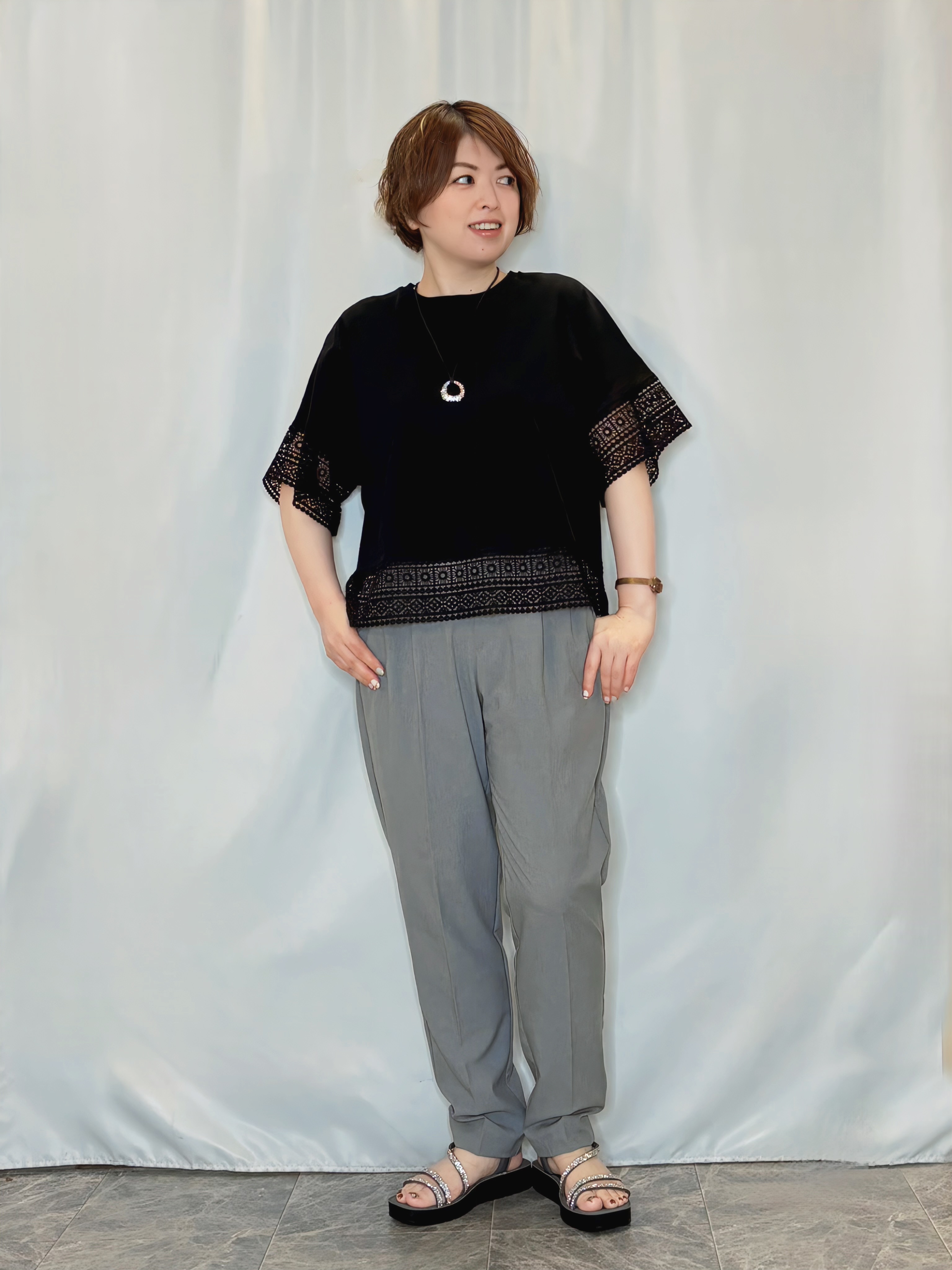 たみさんの「SHOO･LA･RUE｜【UV/S-LL】着ごこちなめらか カノコ編みカーディガン」を使ったコーディネート
