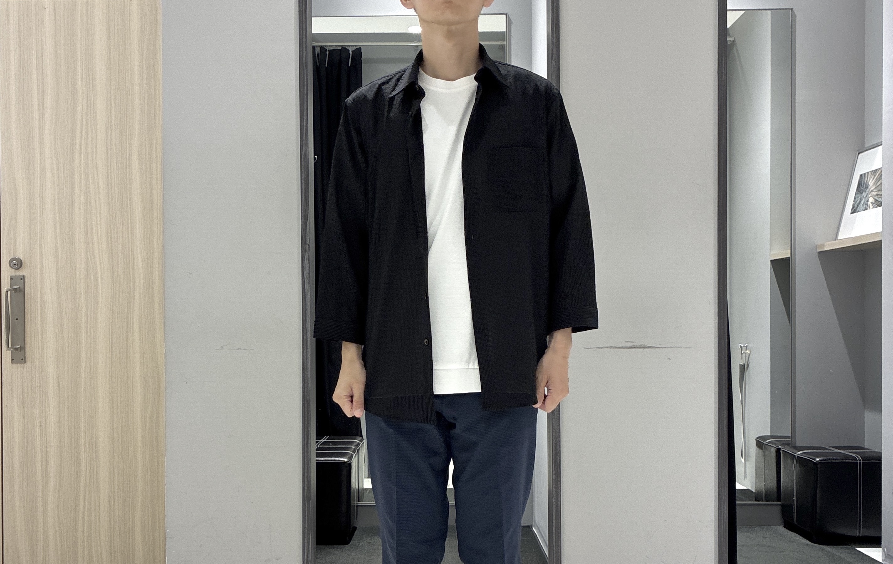 わいずみさんの「TAKEO KIKUCHI｜【通気性】トリコットサッカー 7分袖シャツ」を使ったコーディネート