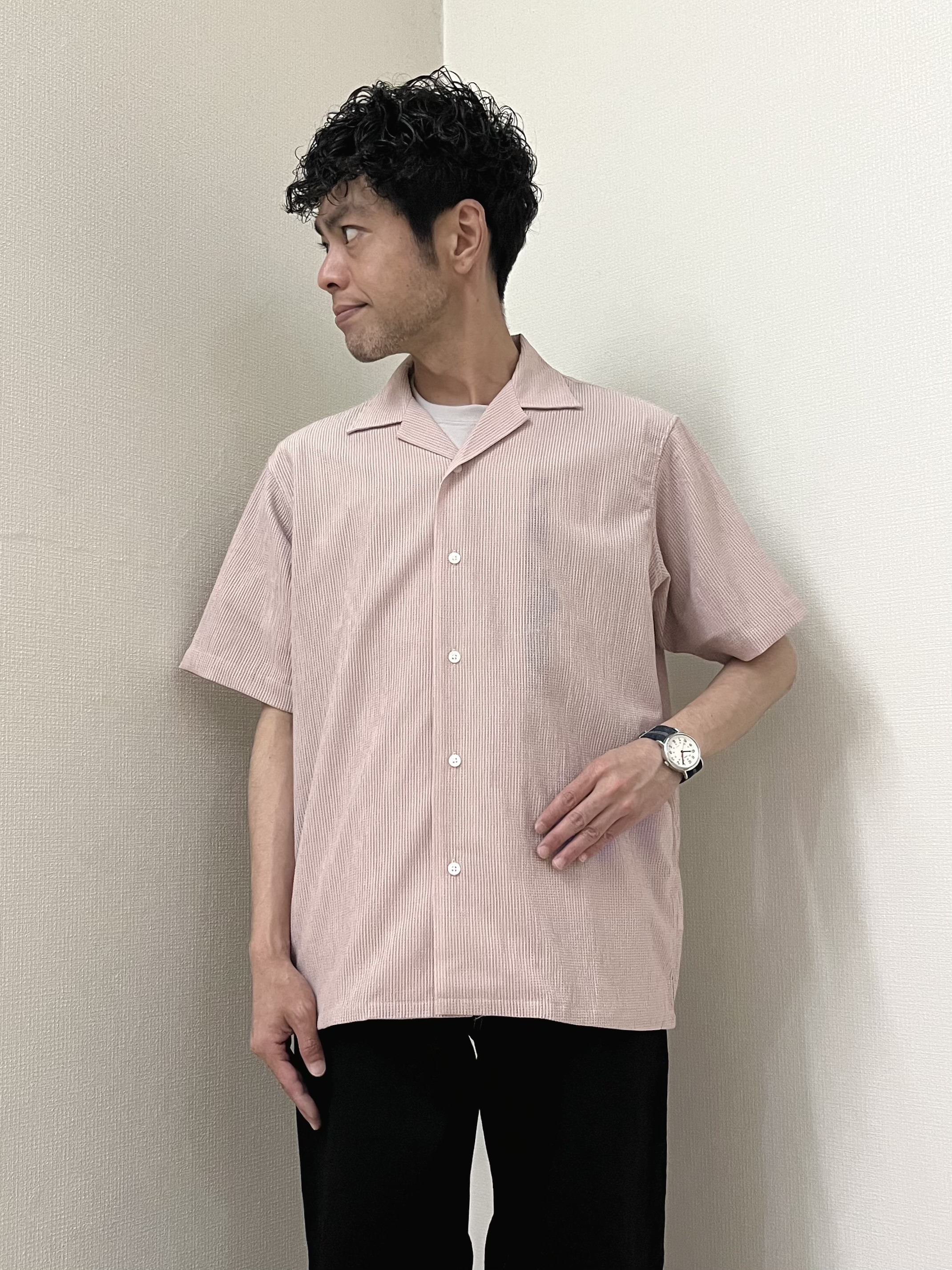 URAさんの「TAKEO KIKUCHI｜【通気性】トリコットサッカー オープンカラー シャツ」を使ったコーディネート