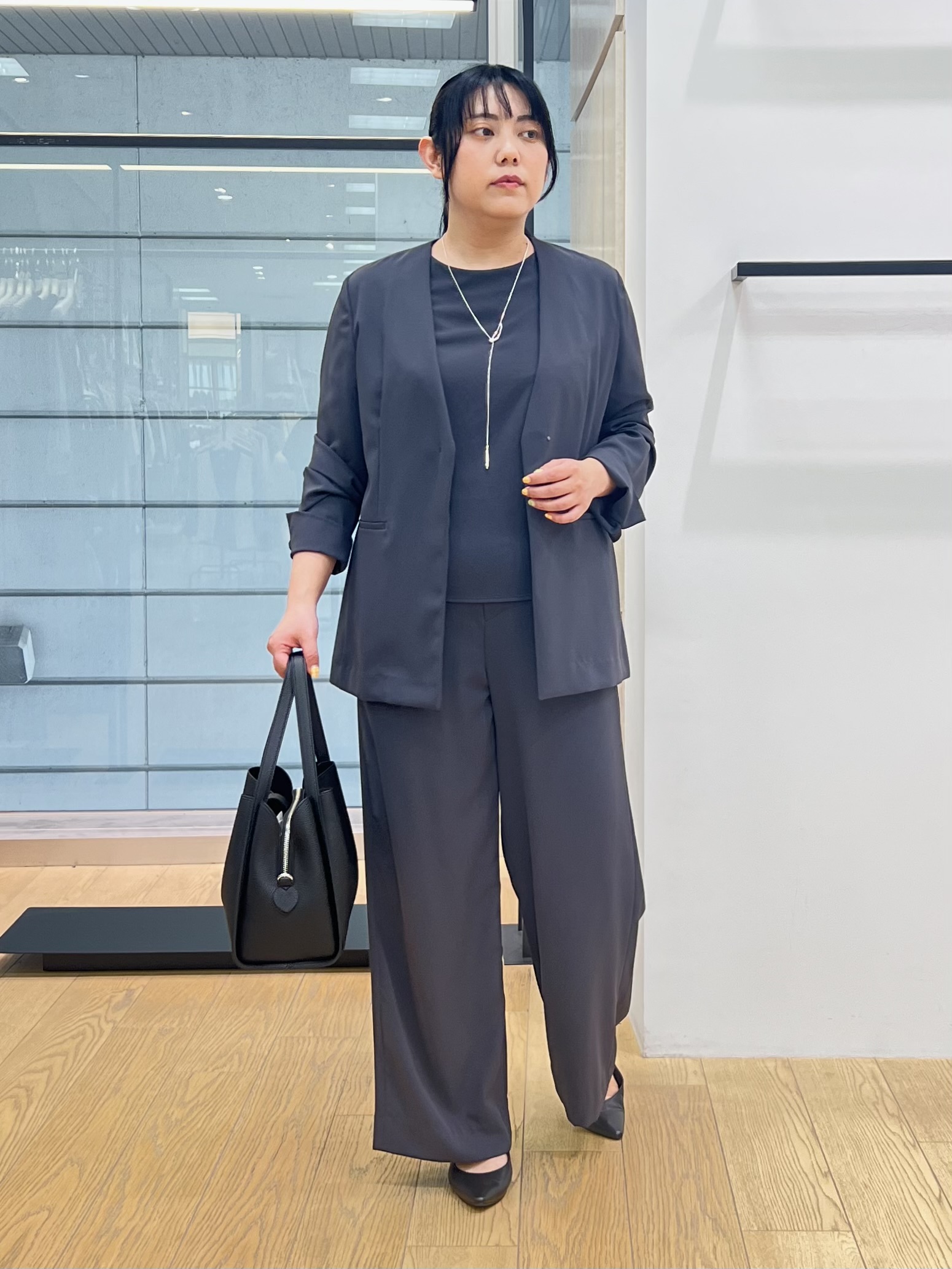 shimaさんの「INDIVI｜【接触冷感／透湿／着る日傘】ノーカラージャケット」を使ったコーディネート
