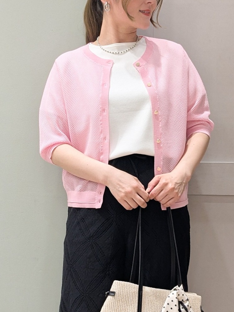 kuwawaさんの「grove｜【洗える】透けない、大人のメッシュカーディガン」を使ったコーディネート