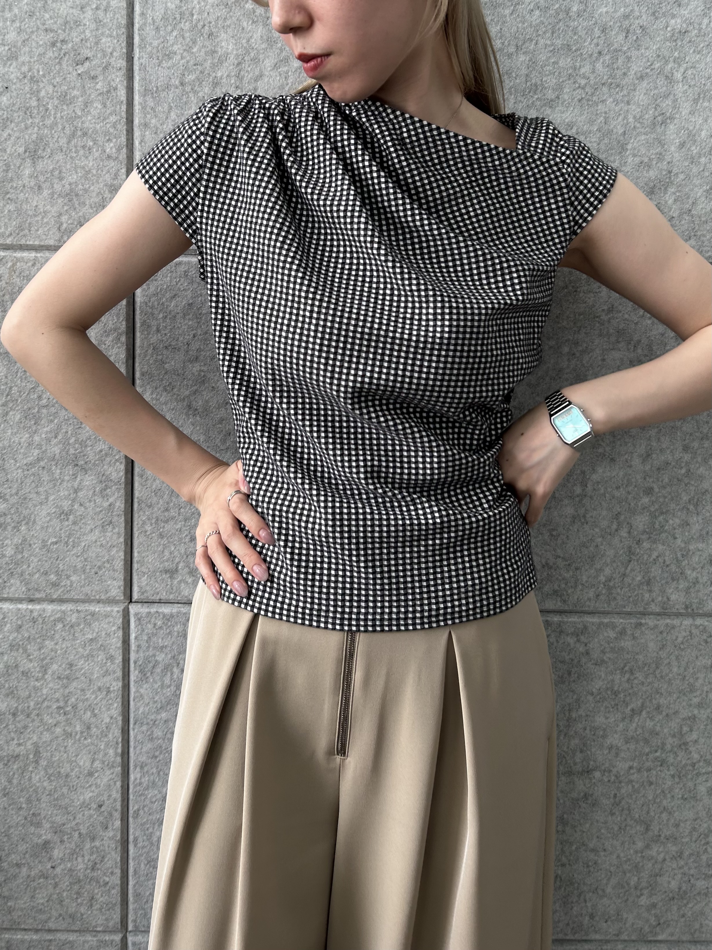 honoka Aさんの「CODE A｜gingham edge tops」を使ったコーディネート