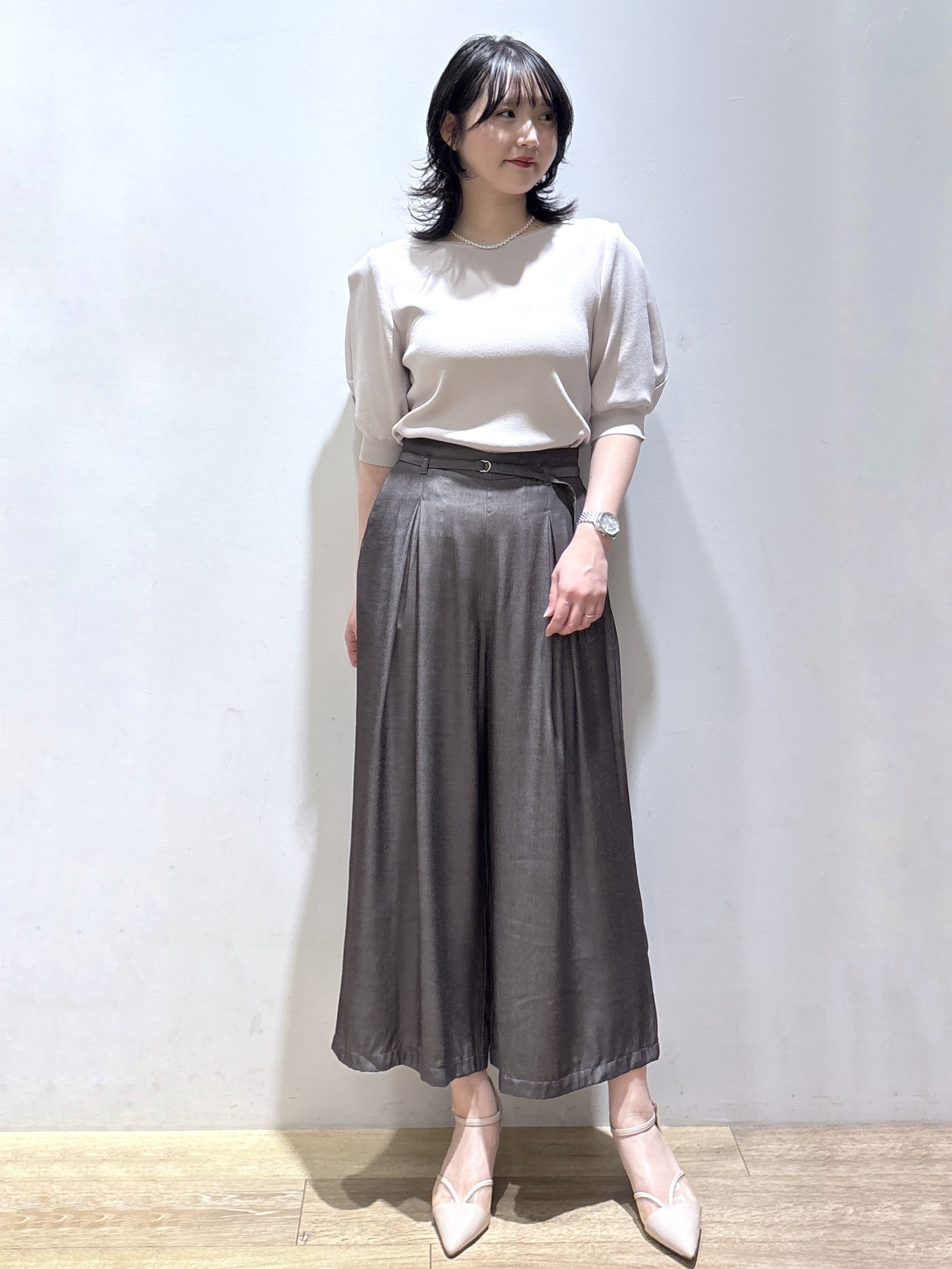 mizukiさんの「index｜【接触冷感／UVケア】クールタッチラップスリーブニット《洗濯機OK／XS～3L／9col》」を使ったコーディネート