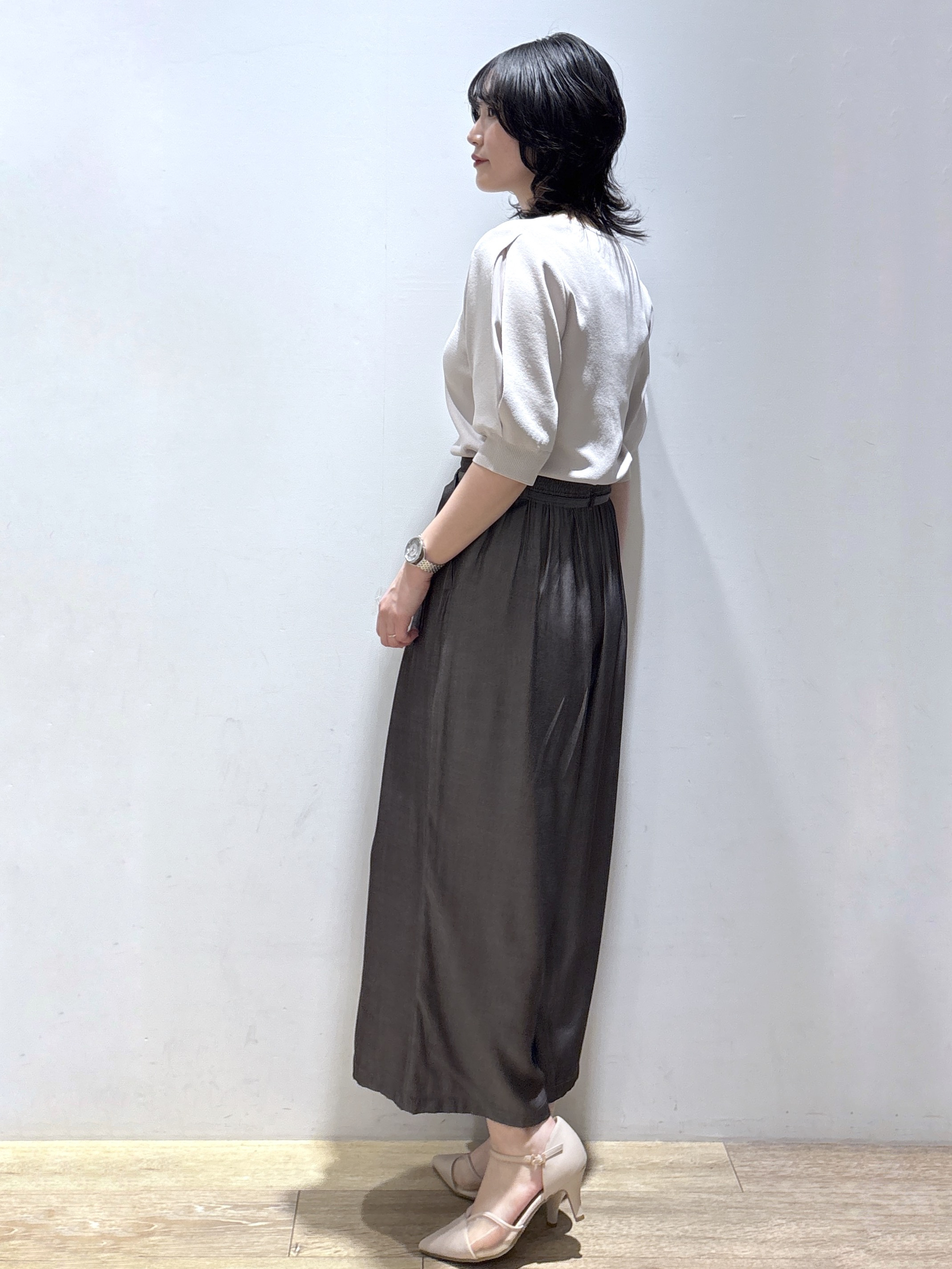mizukiさんの「index｜【接触冷感／UVケア】クールタッチラップスリーブニット《洗濯機OK／XS～3L／9col》」を使ったコーディネート