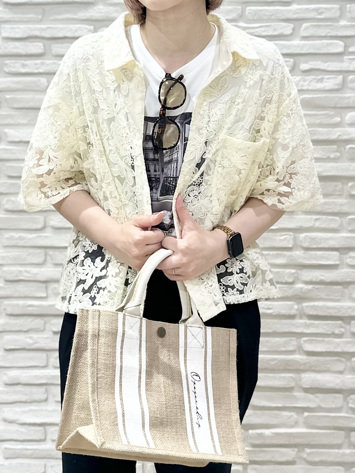 Hana...eさんの「index｜フラワー刺繍シアーシャツ【洗濯機OK／イージーアイロン】」を使ったコーディネート