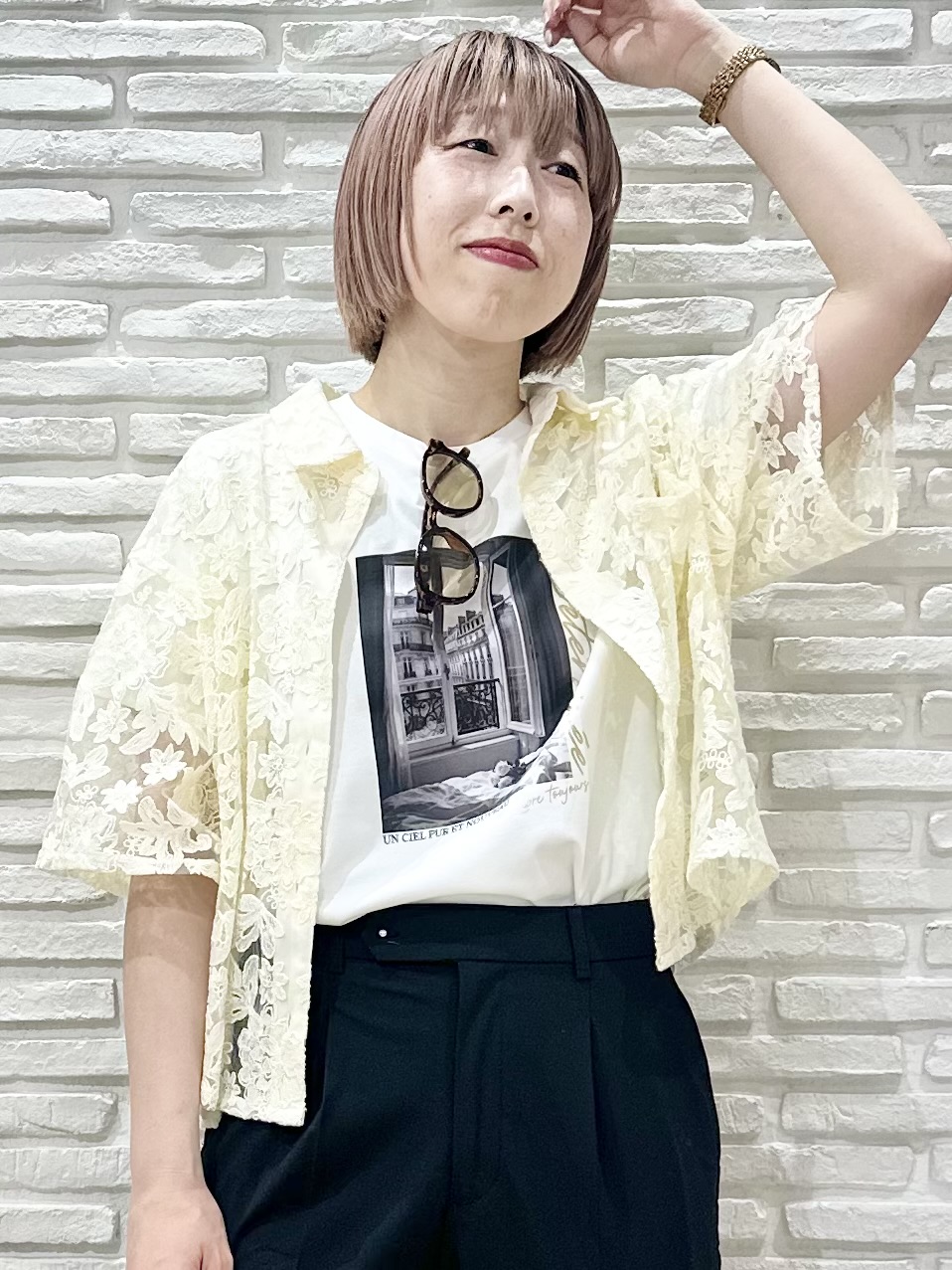 Hana...eさんの「index｜フラワー刺繍シアーシャツ【洗濯機OK／イージーアイロン】」を使ったコーディネート