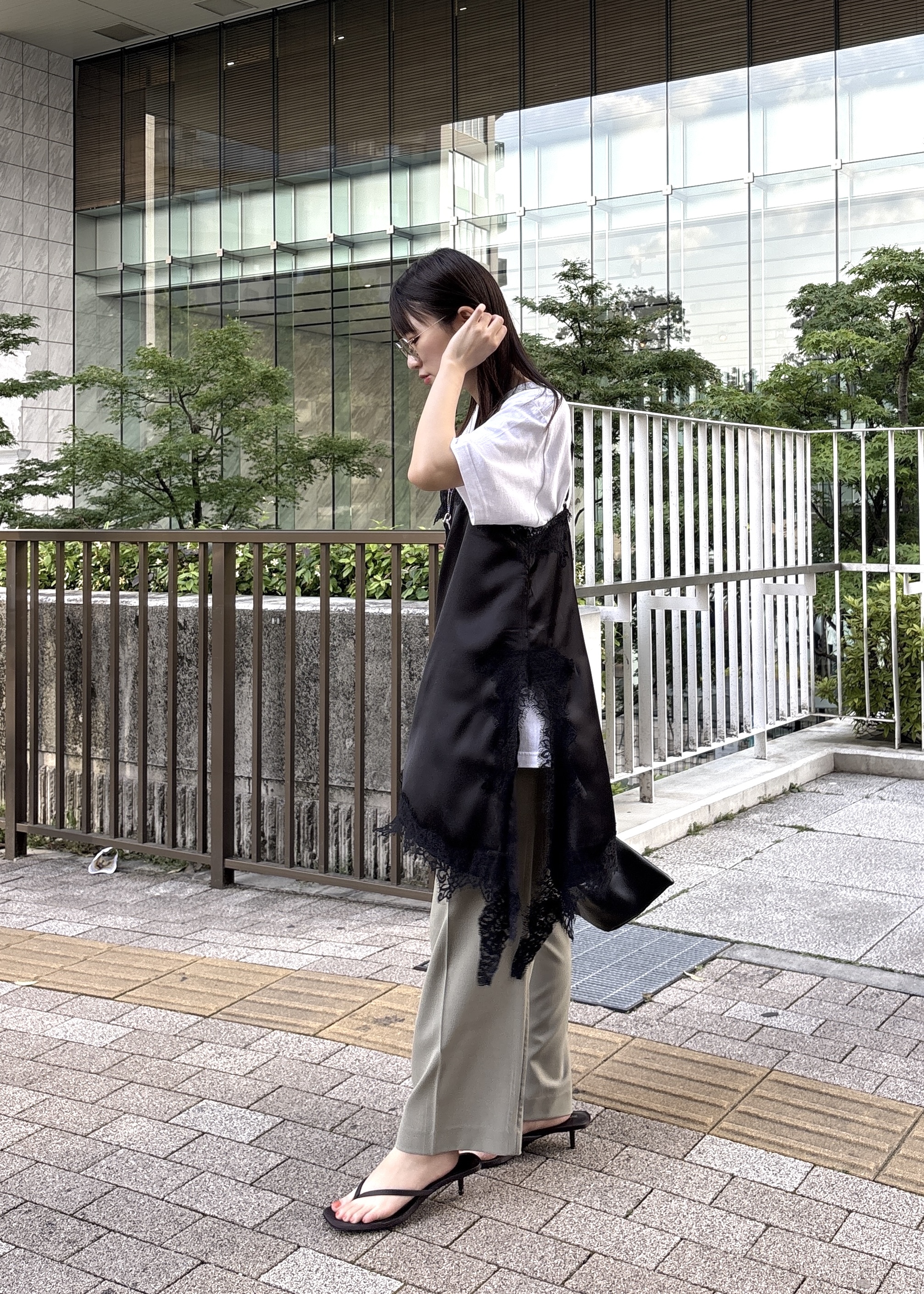 Renoさんの「INDIVI｜ワッシャーシアー半袖ダブルジャケット」を使ったコーディネート