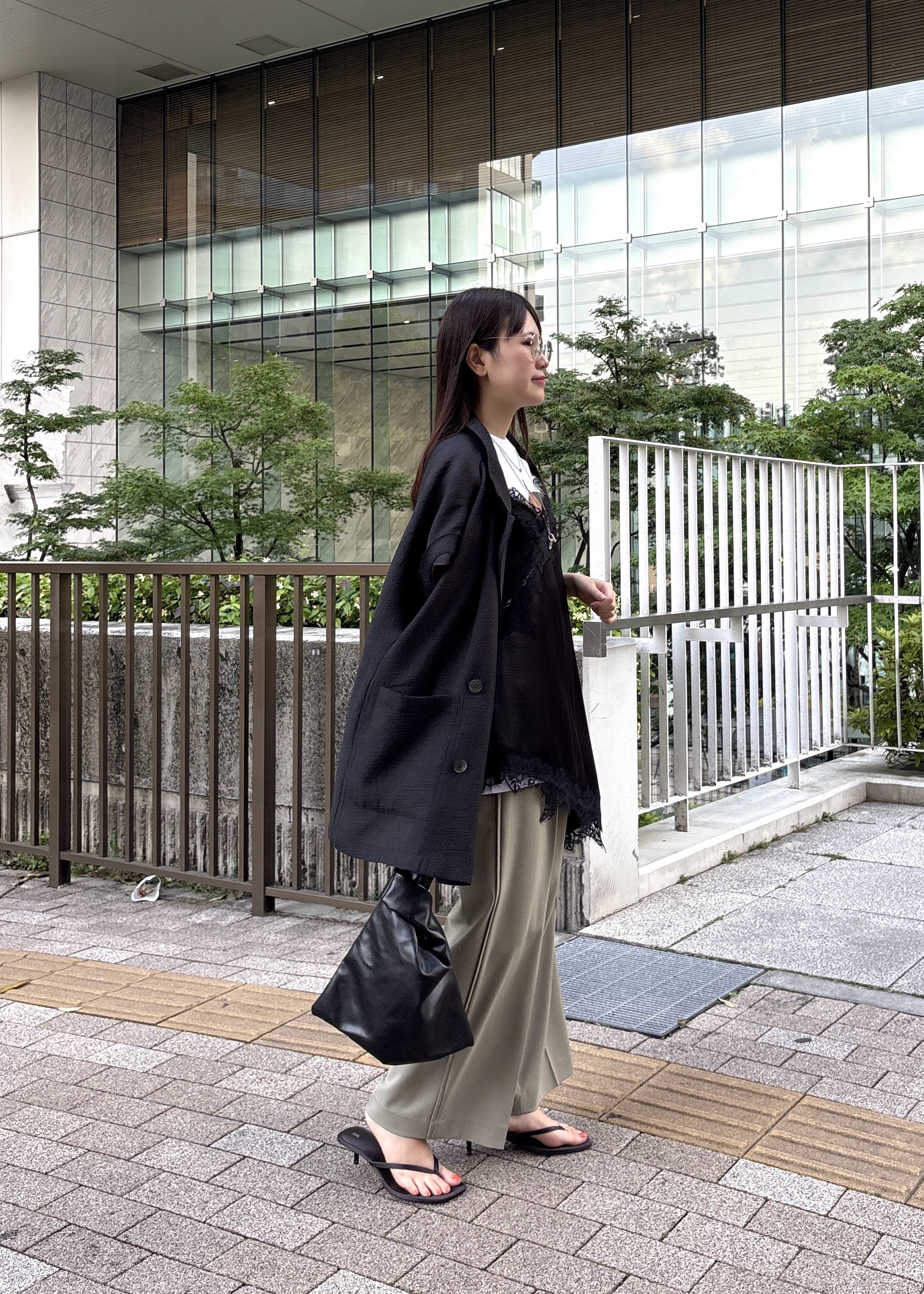 Renoさんの「INDIVI｜ワッシャーシアー半袖ダブルジャケット」を使ったコーディネート