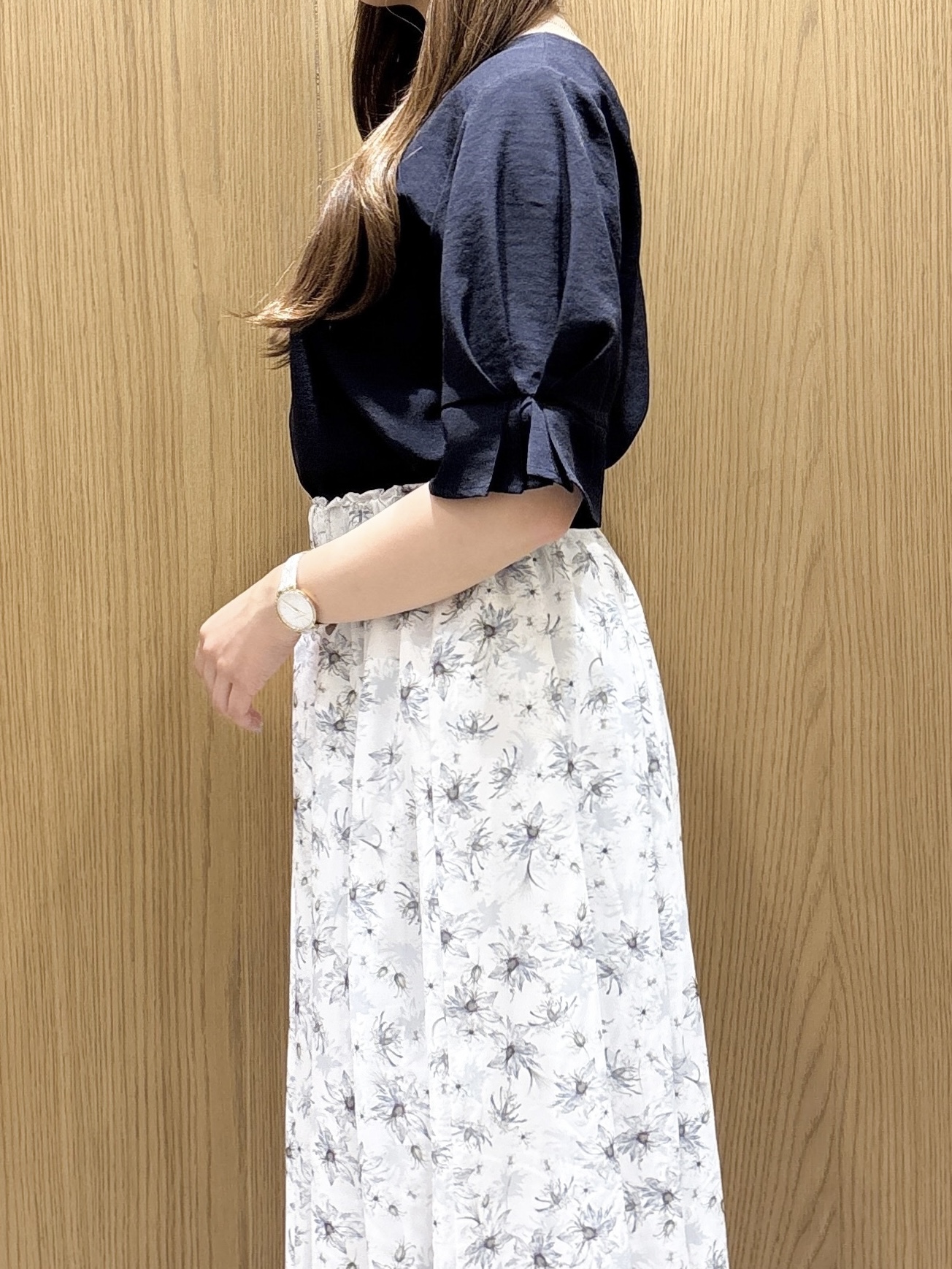 ゆいさんの「index｜◆【日比谷花壇コラボ】ニゲラ柄フレアスカート【防シワ／洗濯機OK】」を使ったコーディネート