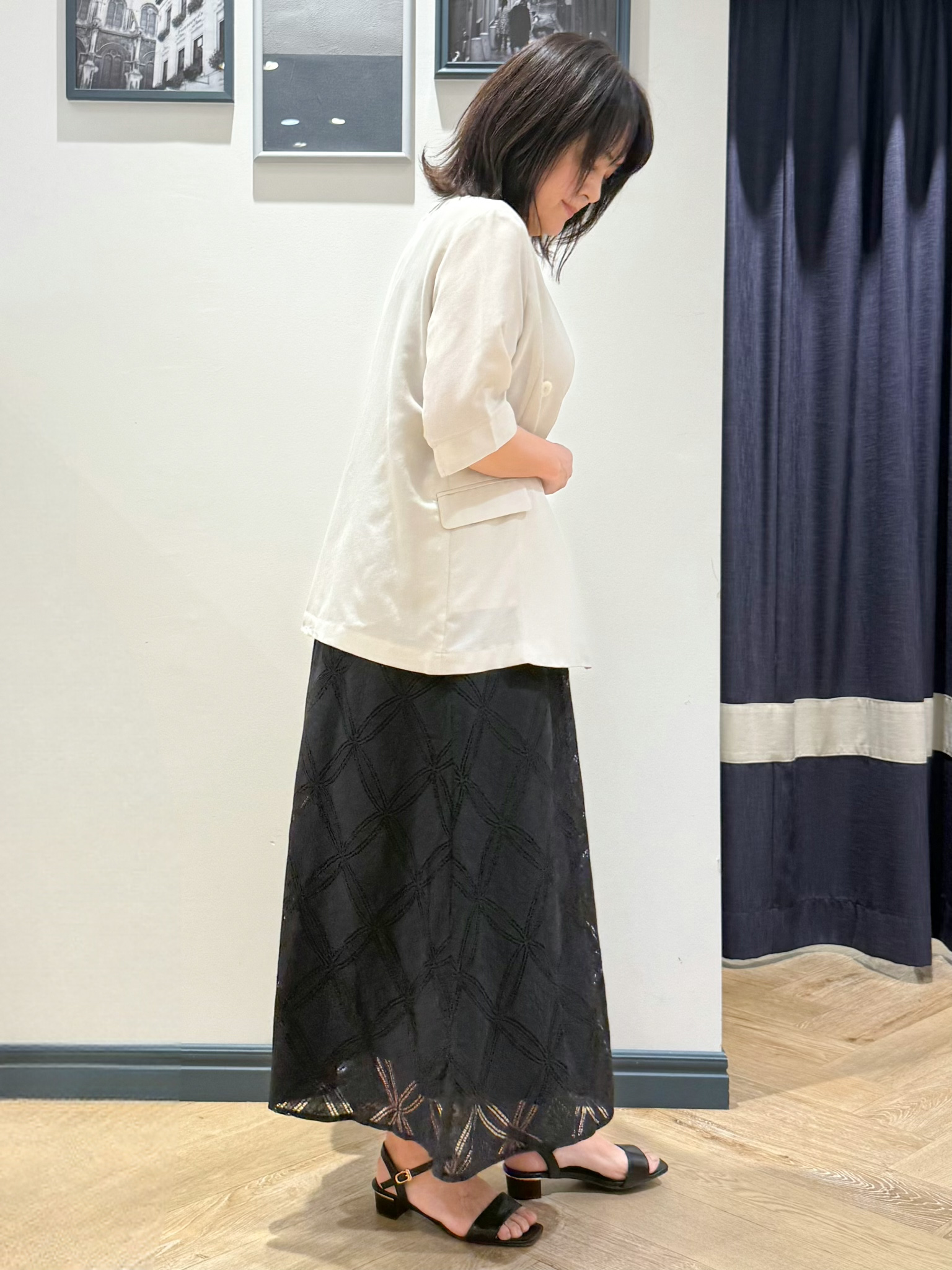 Lilyさんの「grove｜【洗濯機OK/ひんやり】軽く羽織れるハーフスリーブジャケット」を使ったコーディネート