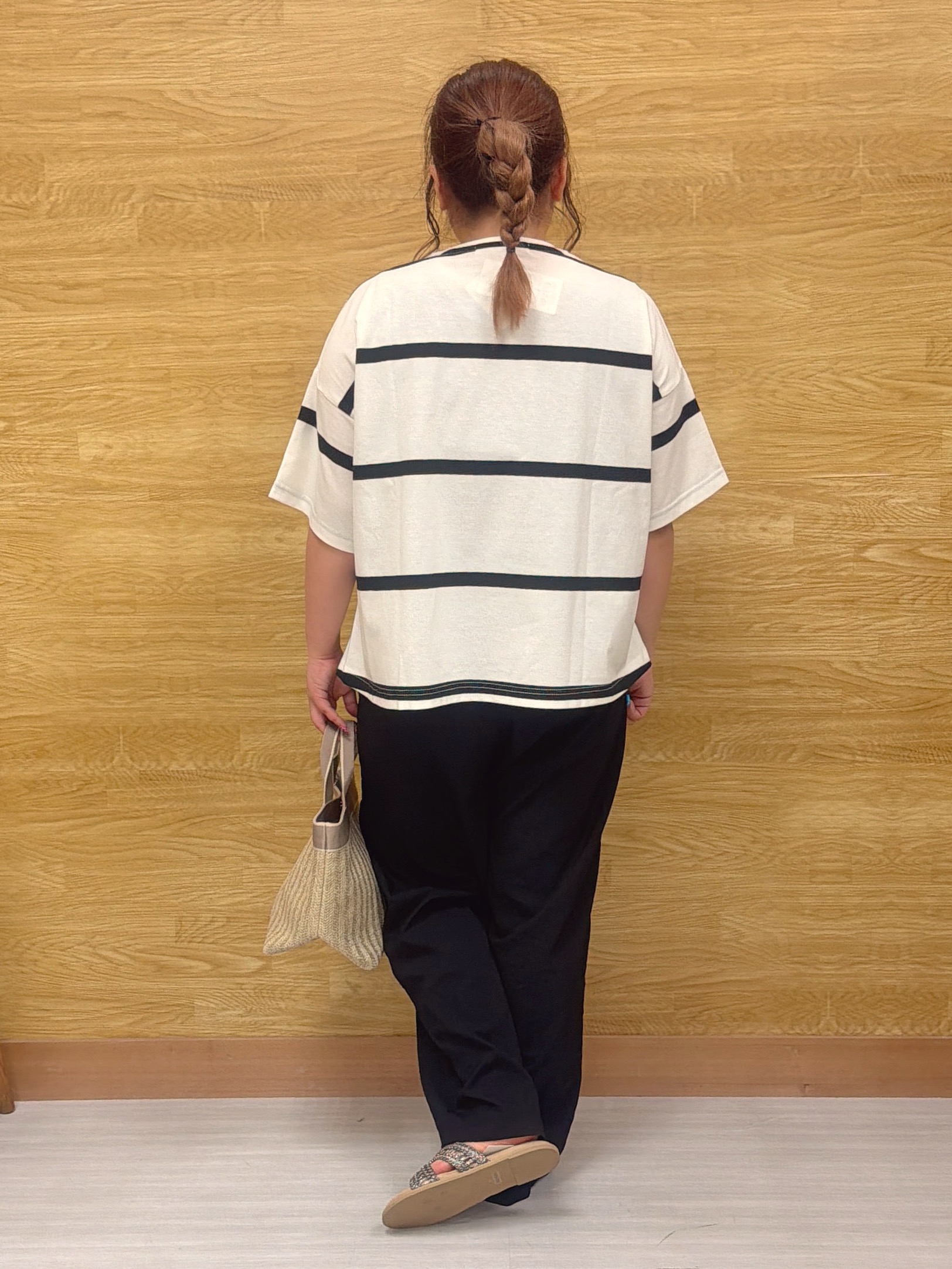 ぁむさんの「SHOO･LA･RUE｜【S-LL】涼しげで爽やか 太ボーダー斜め切り替えTシャツ」を使ったコーディネート