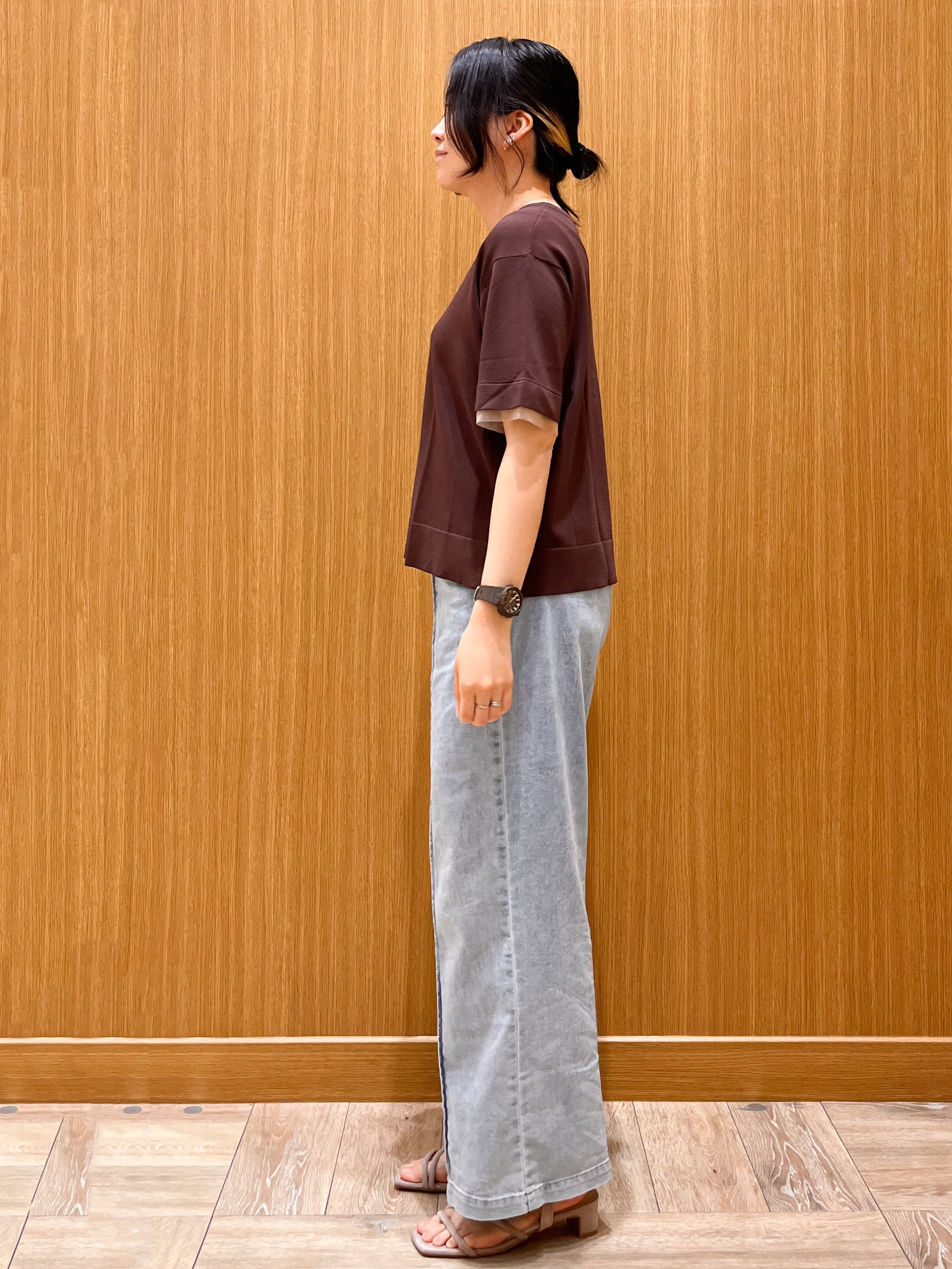 aさんの「OPAQUE.CLIP｜【UV／接触冷感／抗ピル】シアー＆レイヤード風さらりニット《洗濯機OK》」を使ったコーディネート