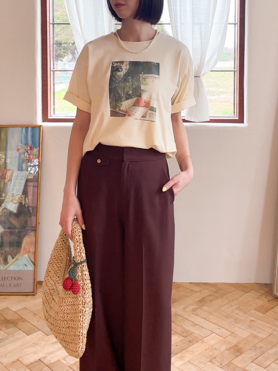 NATSUMIさんの「grove｜【UVカット/接触冷感】プリントアソート5分袖Tシャツ」を使ったコーディネート