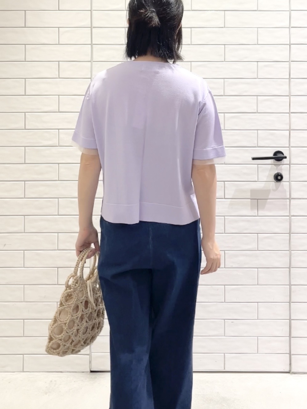 しおりさんの「OPAQUE.CLIP｜【UV／接触冷感／抗ピル】シアー＆レイヤード風さらりニット《洗濯機OK》」を使ったコーディネート