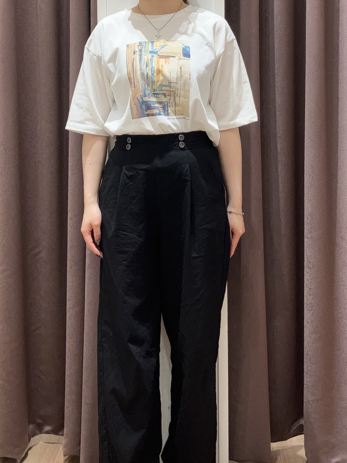 みちゃさんの「grove｜【UVカット/接触冷感】プリントアソート5分袖Tシャツ」を使ったコーディネート