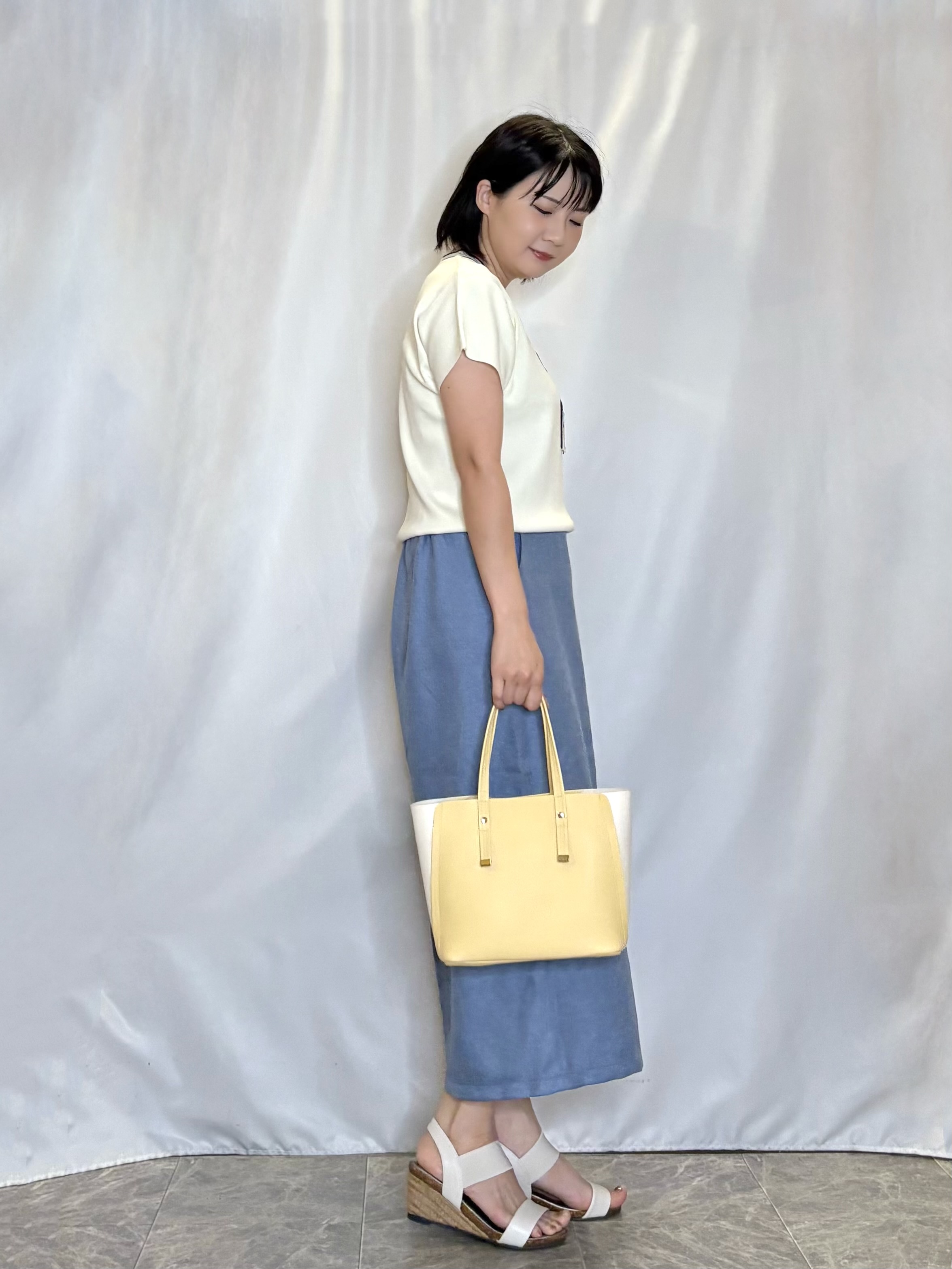 ネリさんの「SHOO･LA･RUE｜【高レビュー/毎日洗える/UV】二の腕も隠せる 配色ボウタイニット」を使ったコーディネート