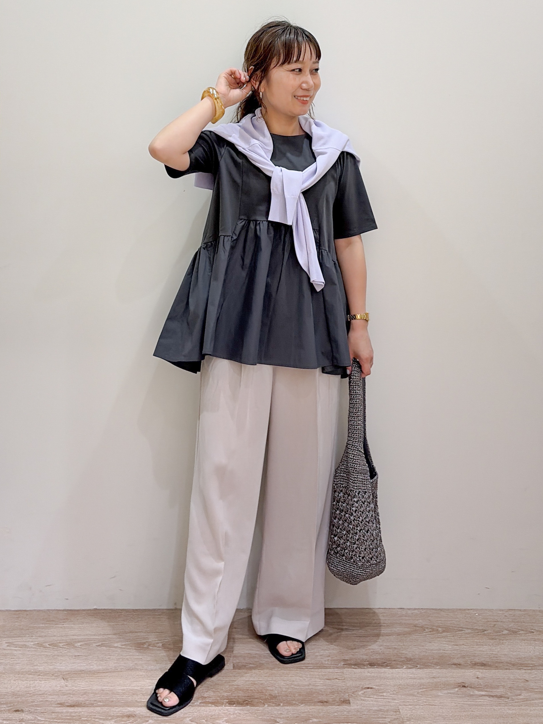 risayanさんの「OPAQUE.CLIP｜【UV／接触冷感】Vネックリラクシーニットカーディガン《洗濯機OK／抗ピル》」を使ったコーディネート