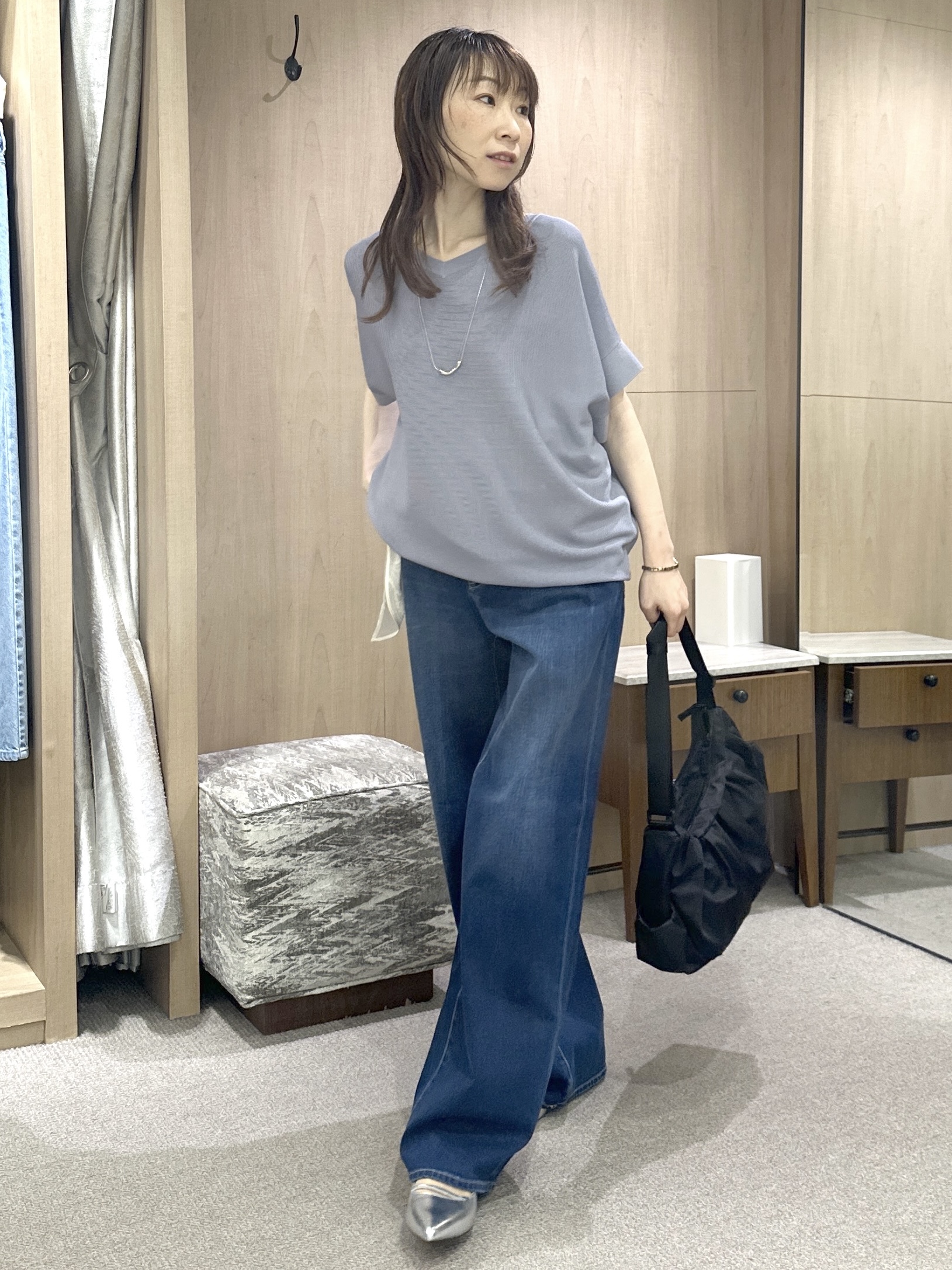 Miwaさんの「UNTITLED｜【11色展開/体型カバー】前後2WAYフレンチスリーブニット」を使ったコーディネート