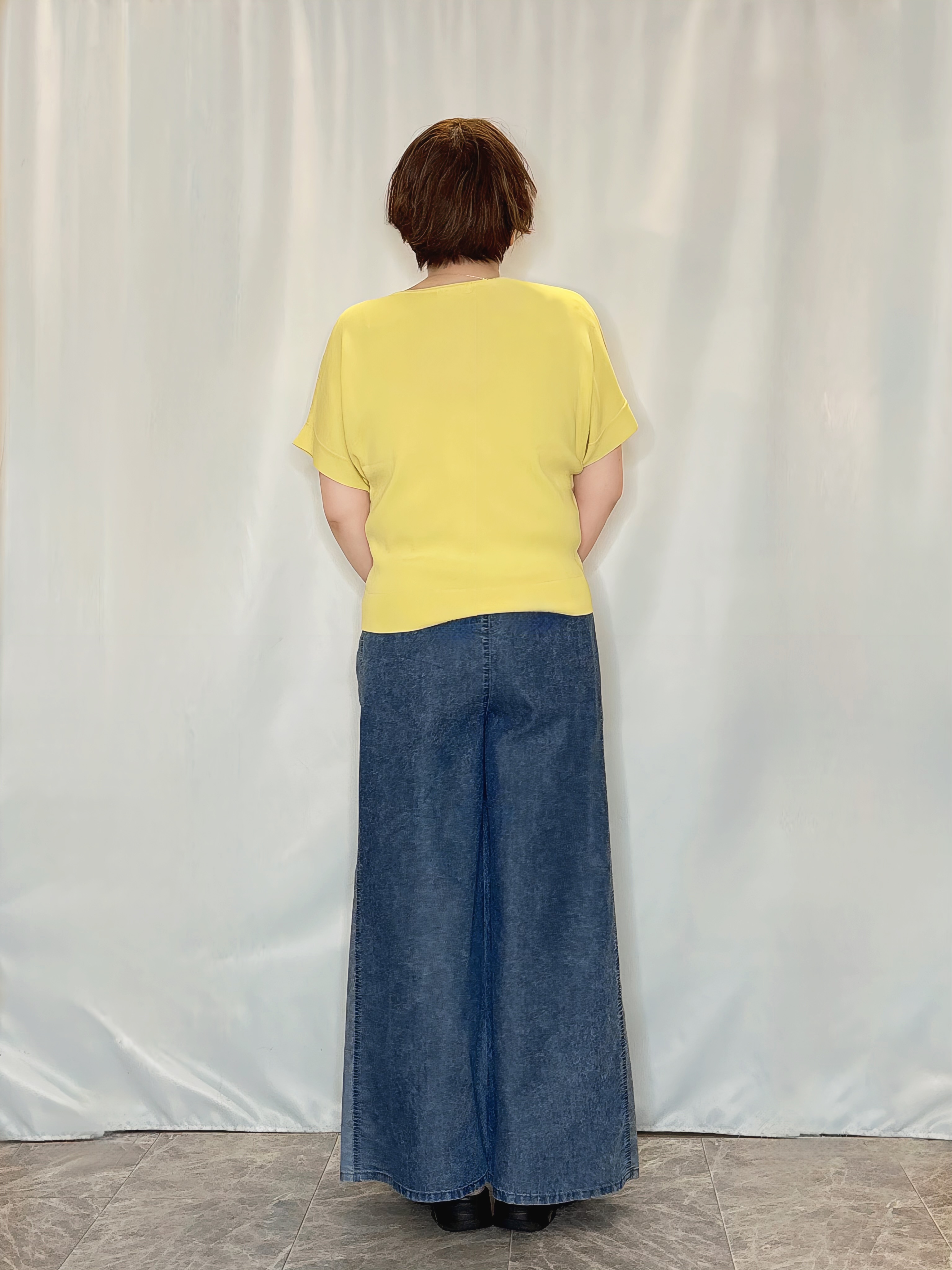 たみさんの「SHOO･LA･RUE｜【毎日洗える/UV】二の腕隠れる さらっとドルマン半袖ニット」を使ったコーディネート