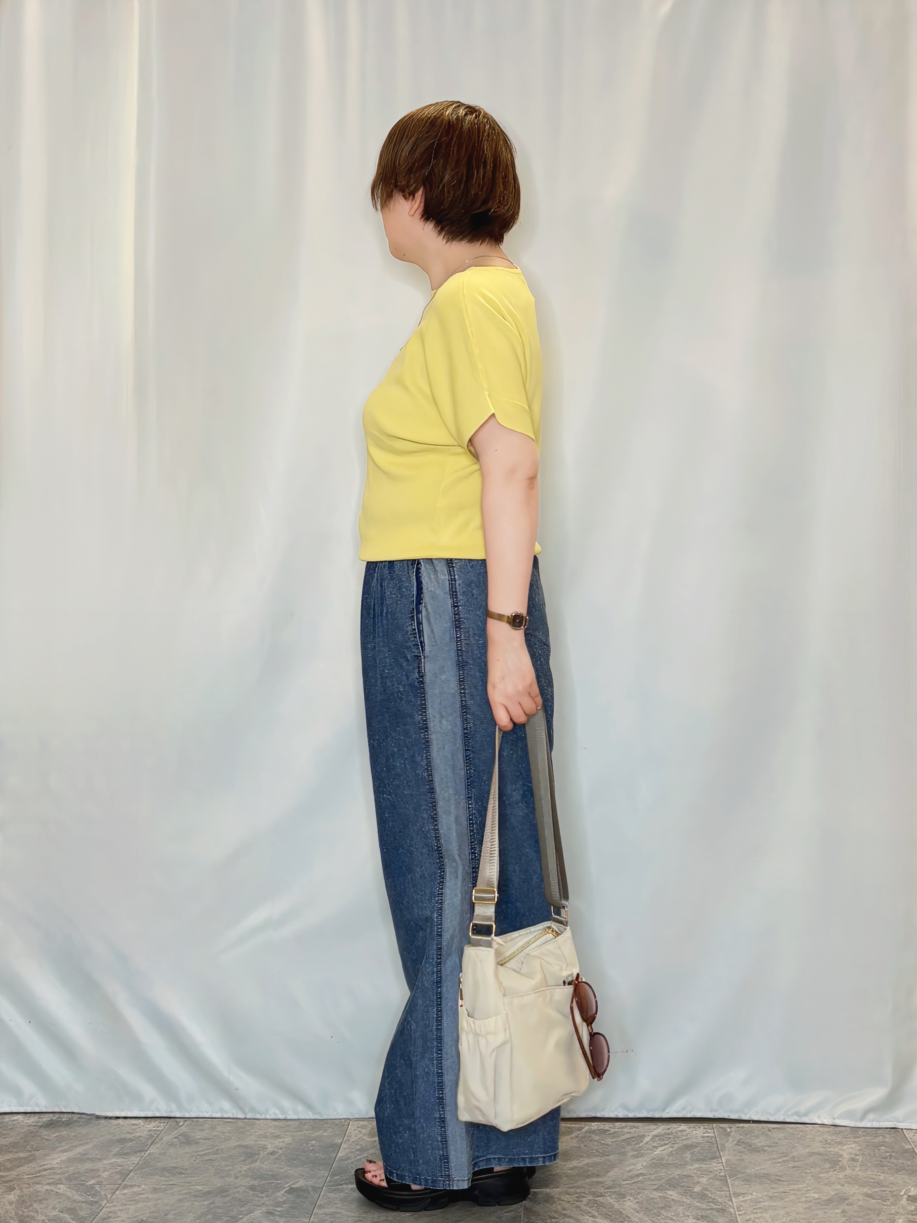 たみさんの「SHOO･LA･RUE｜【毎日洗える/UV】二の腕隠れる さらっとドルマン半袖ニット」を使ったコーディネート