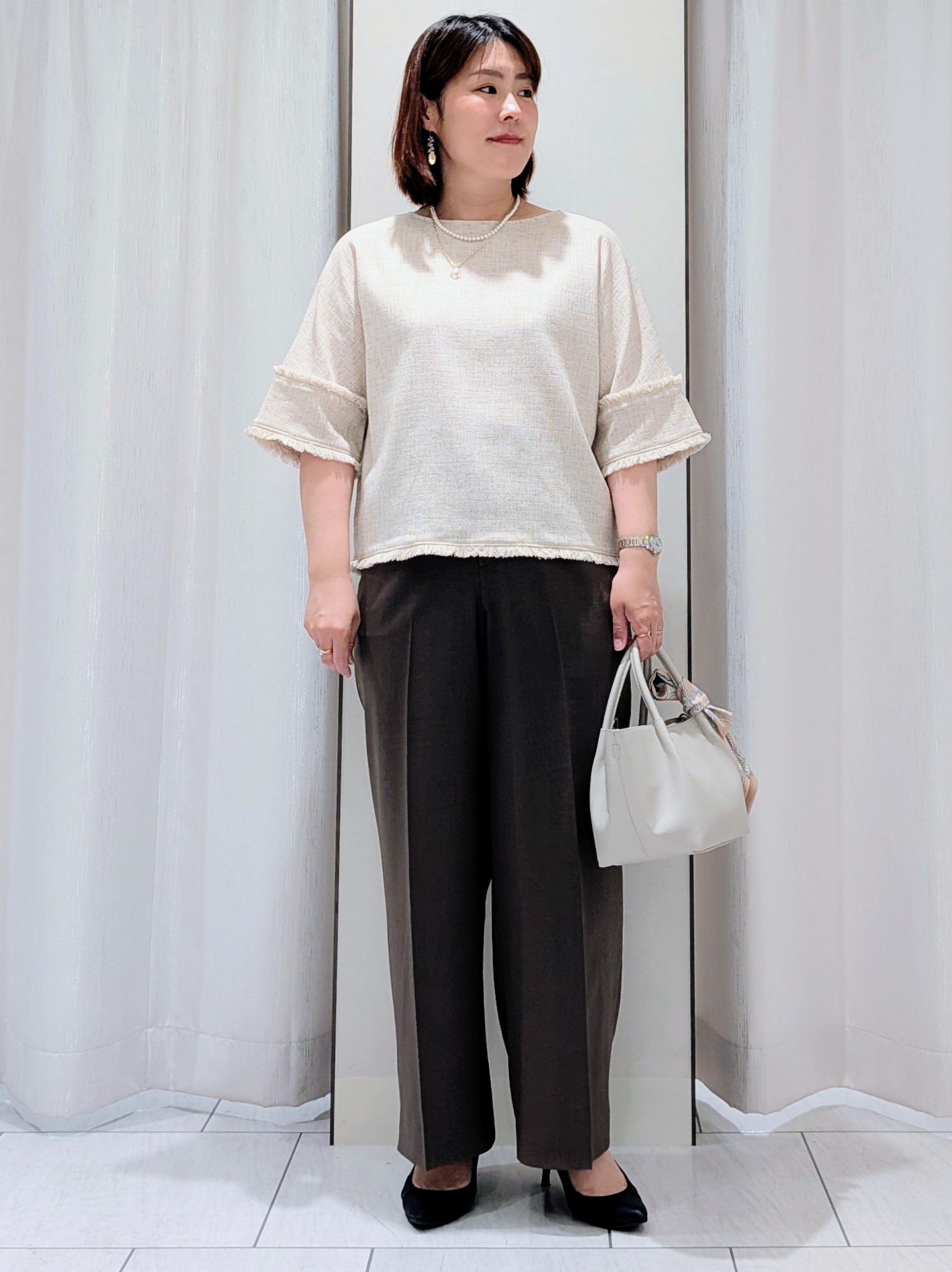 Onumaさんの「UNTITLED｜◆ドライミックスツィードブラウス」を使ったコーディネート