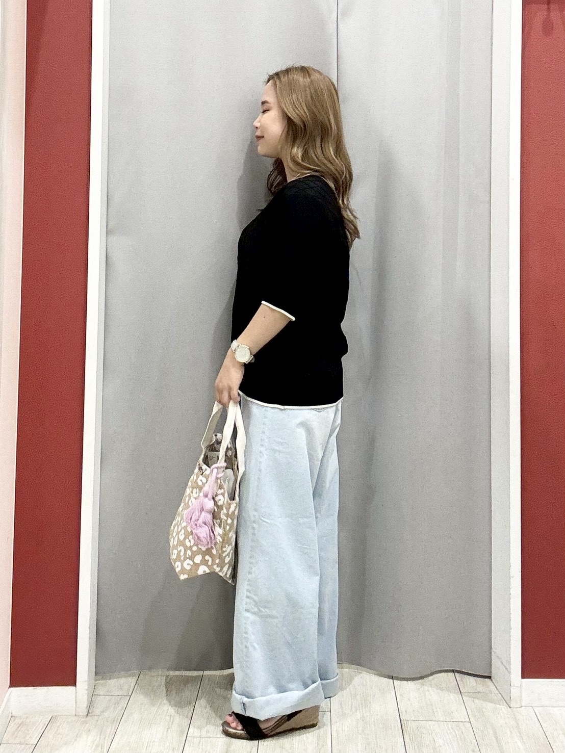 shioさんの「SHOO･LA･RUE｜【洗濯機可/S-LL】大人上品なダイヤ編み柄 配色半袖ニット」を使ったコーディネート