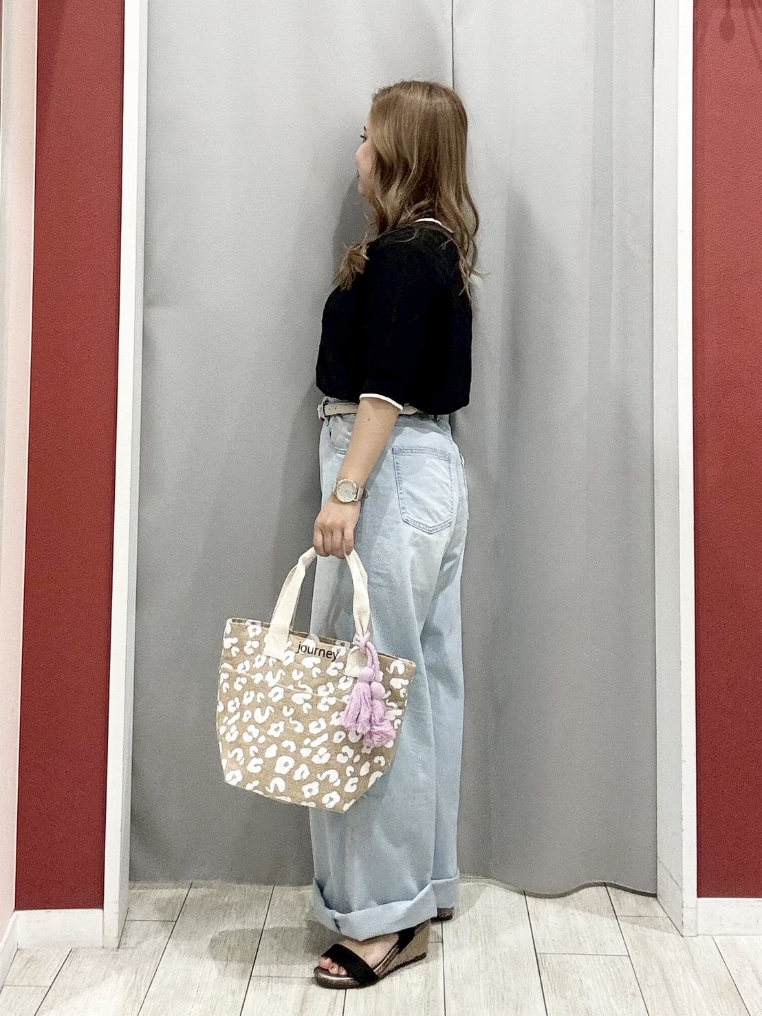 shioさんの「SHOO･LA･RUE｜【洗濯機可/S-LL】大人上品なダイヤ編み柄 配色半袖ニット」を使ったコーディネート