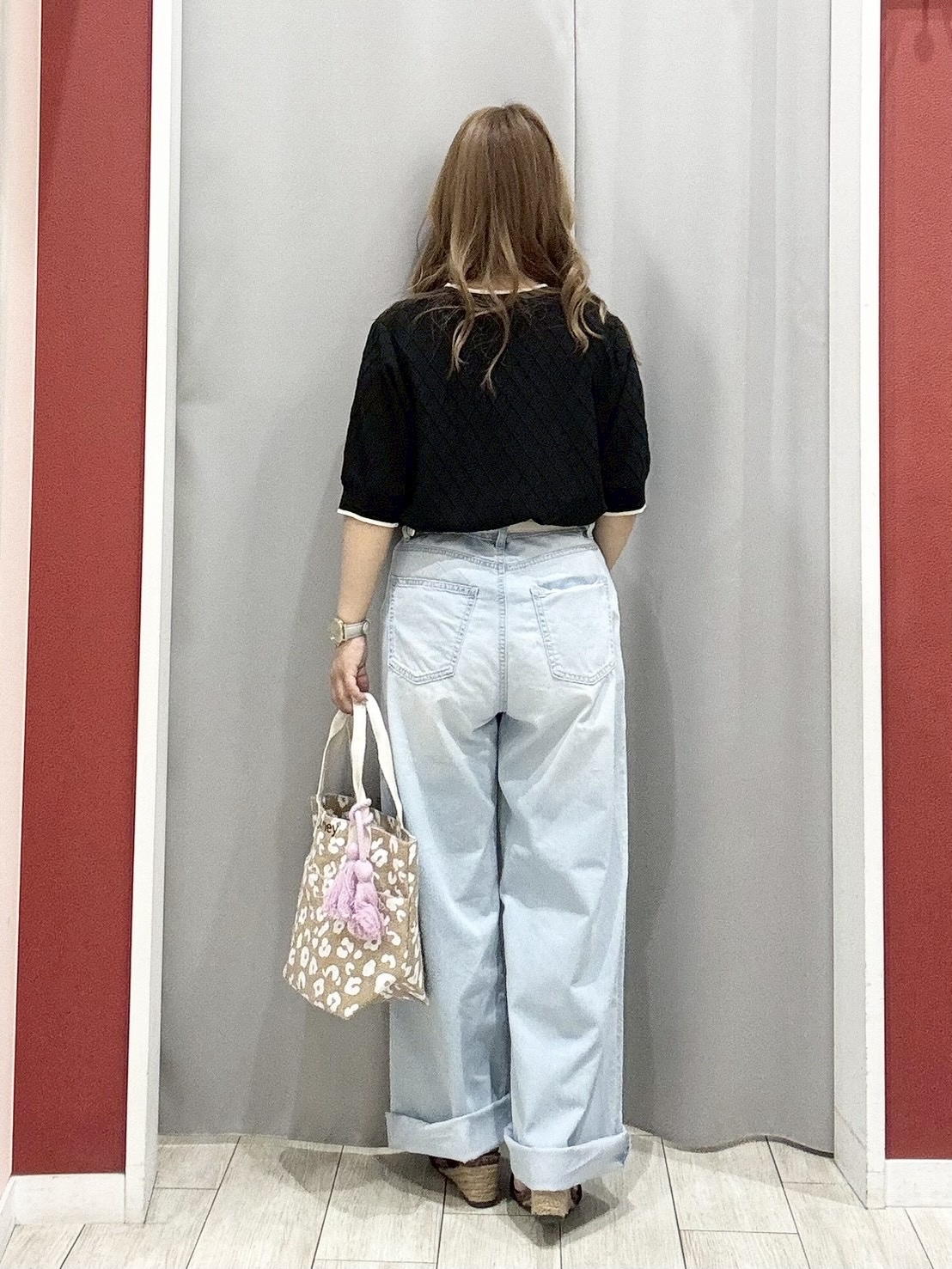 shioさんの「SHOO･LA･RUE｜【洗濯機可/S-LL】大人上品なダイヤ編み柄 配色半袖ニット」を使ったコーディネート