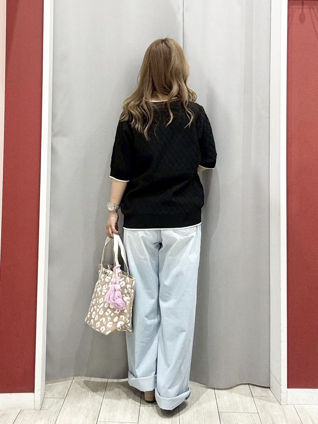 shioさんの「SHOO･LA･RUE｜【洗濯機可/S-LL】大人上品なダイヤ編み柄 配色半袖ニット」を使ったコーディネート
