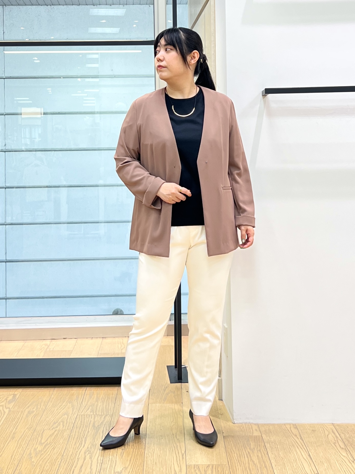 shimaさんの「INDIVI｜【接触冷感／透湿／着る日傘】ノーカラージャケット」を使ったコーディネート