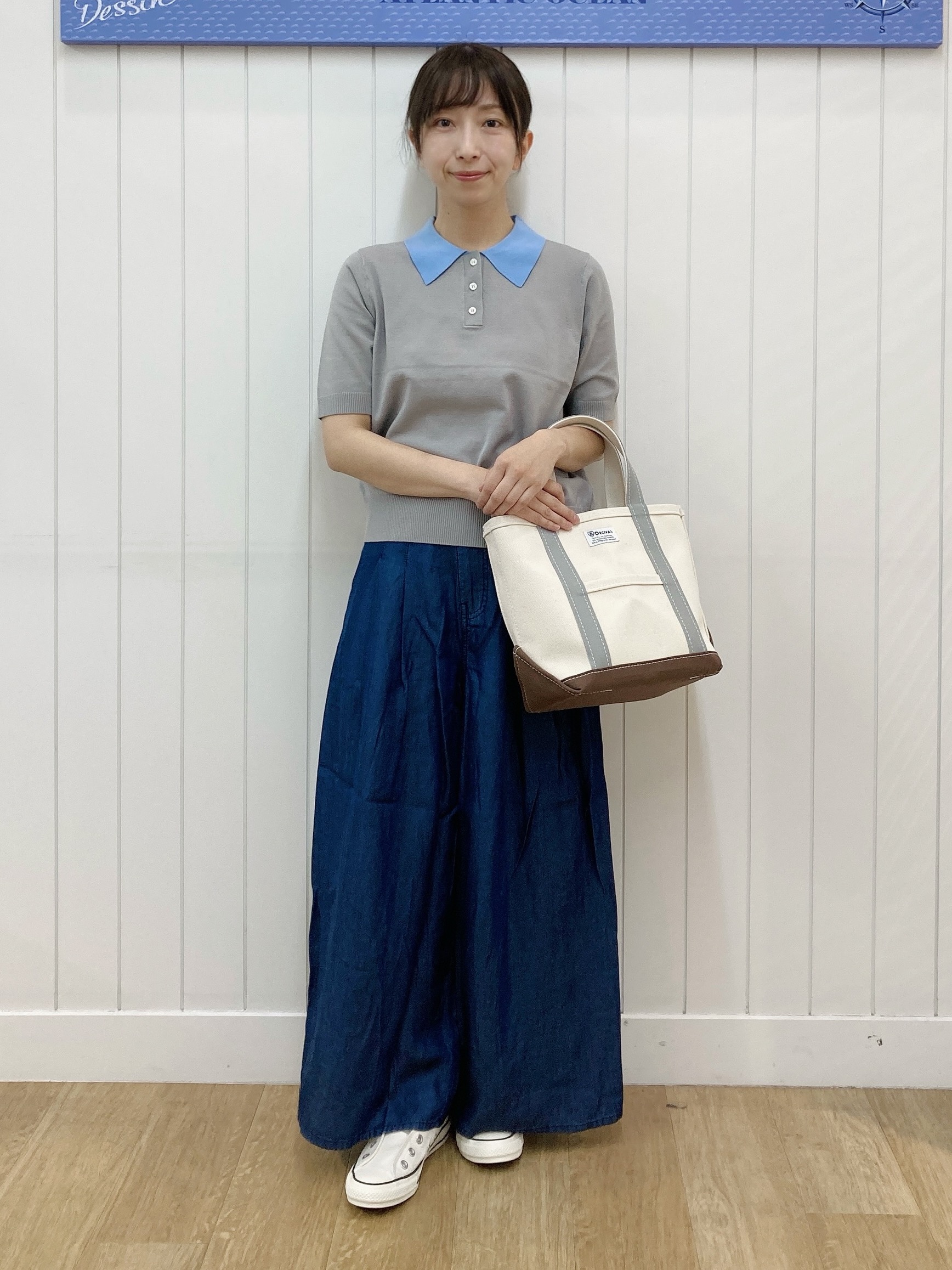 yoshiさんの「Dessin｜ポロ襟 ハーフスリーブニット」を使ったコーディネート