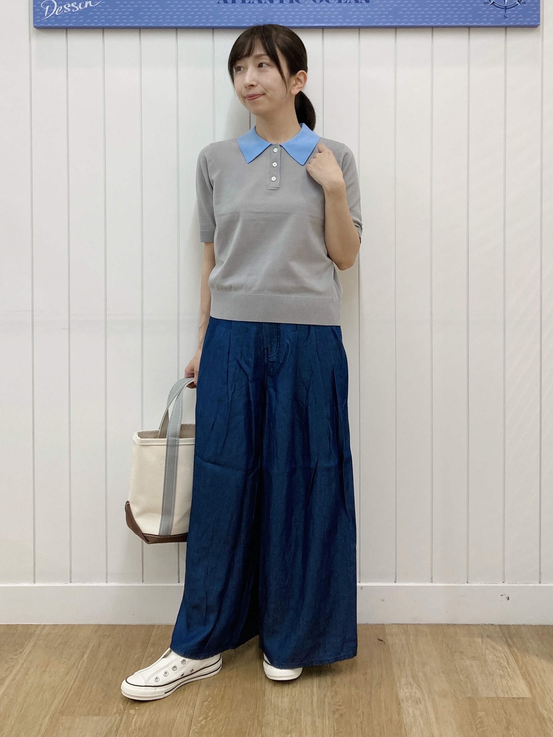 yoshiさんの「Dessin｜ポロ襟 ハーフスリーブニット」を使ったコーディネート