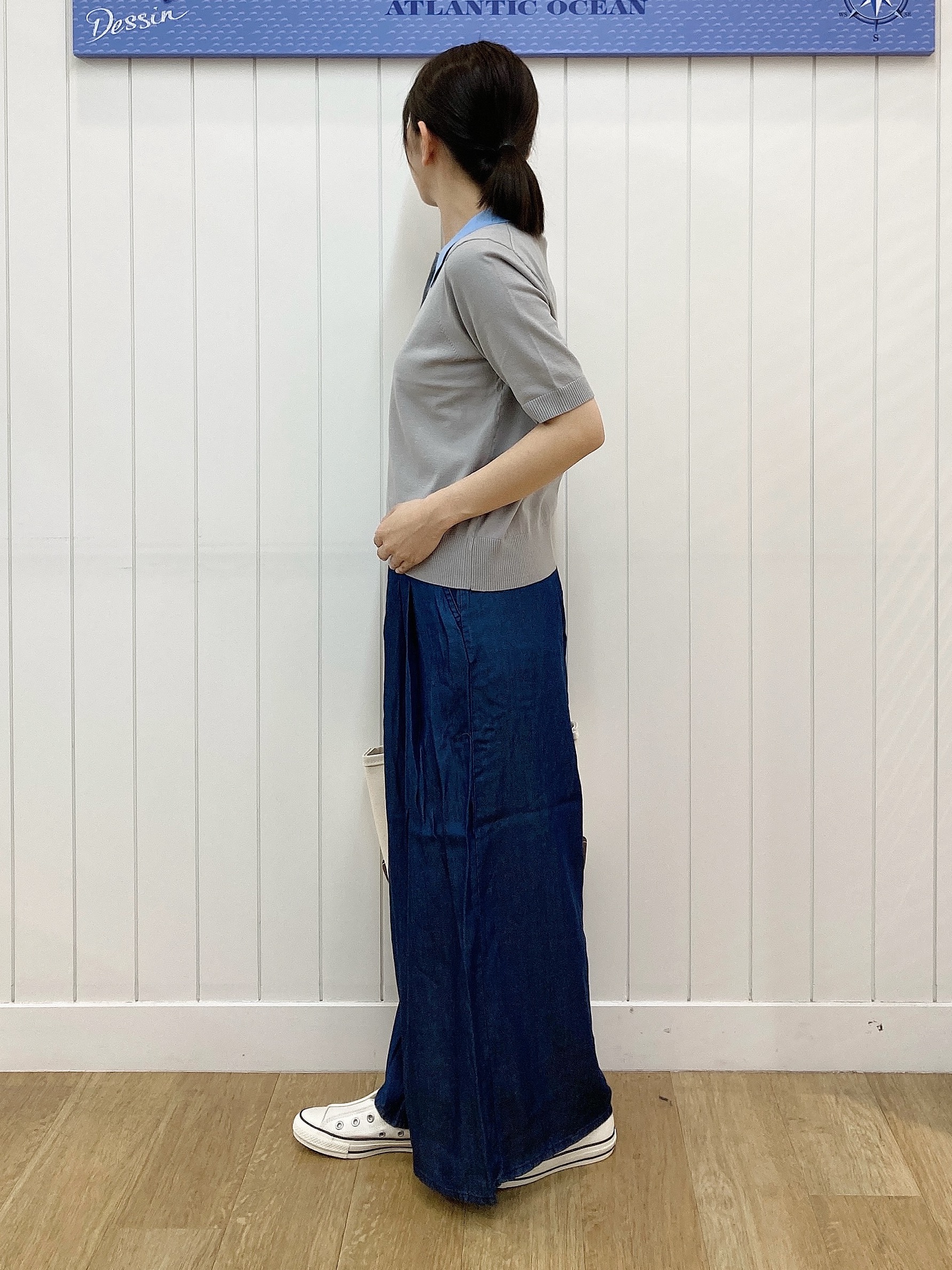 yoshiさんの「Dessin｜ポロ襟 ハーフスリーブニット」を使ったコーディネート