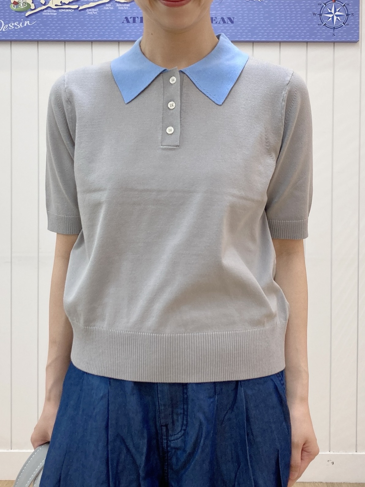 yoshiさんの「Dessin｜ポロ襟 ハーフスリーブニット」を使ったコーディネート