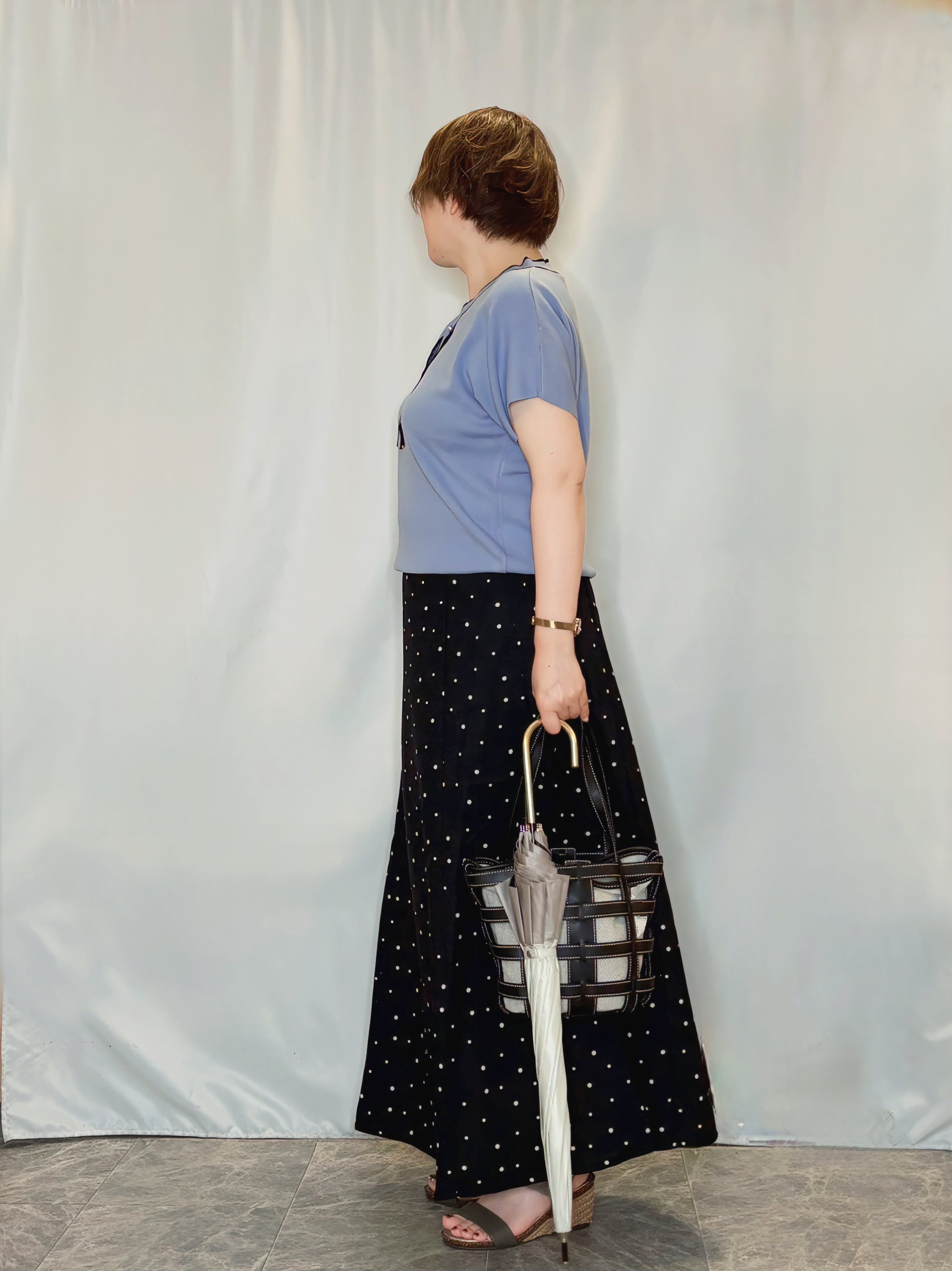 たみさんの「SHOO･LA･RUE｜【高レビュー/毎日洗える/UV】二の腕も隠せる 配色ボウタイニット」を使ったコーディネート