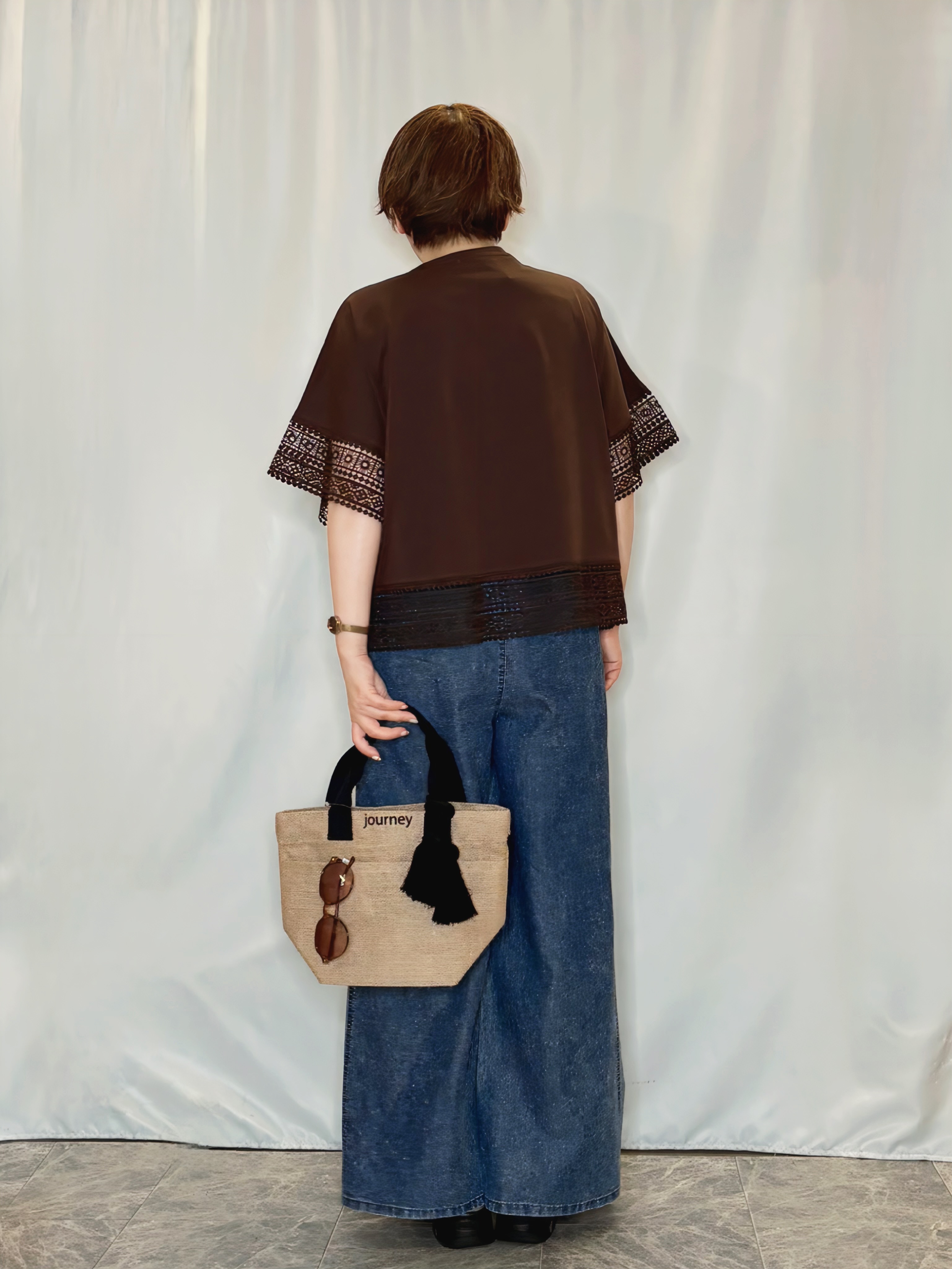 たみさんの「SHOO･LA･RUE｜【洗濯機可/体型カバー/S-LL】レース使いがポイント デザインTシャツ」を使ったコーディネート