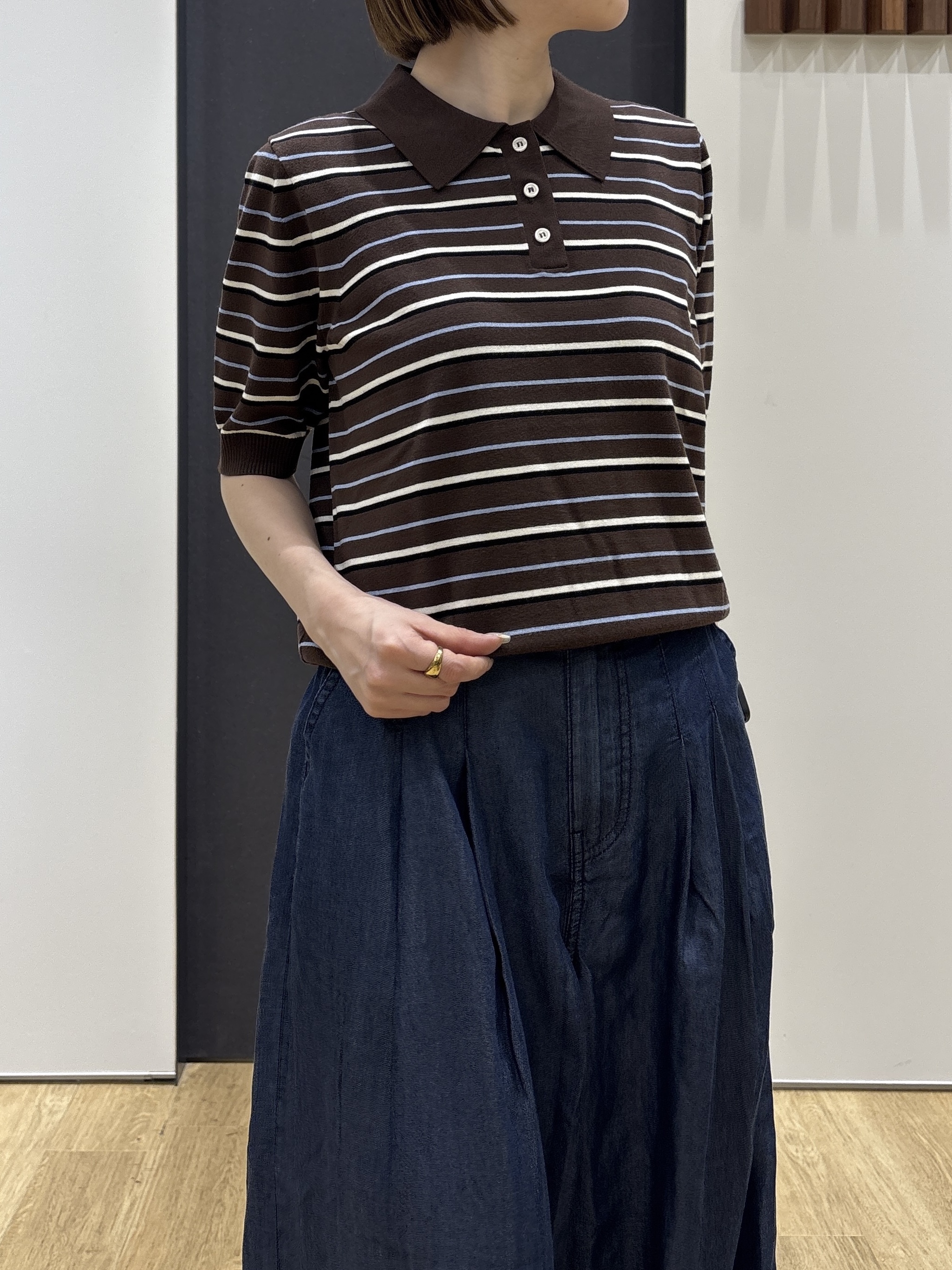 risaさんの「Dessin｜ポロ襟 ハーフスリーブニット」を使ったコーディネート