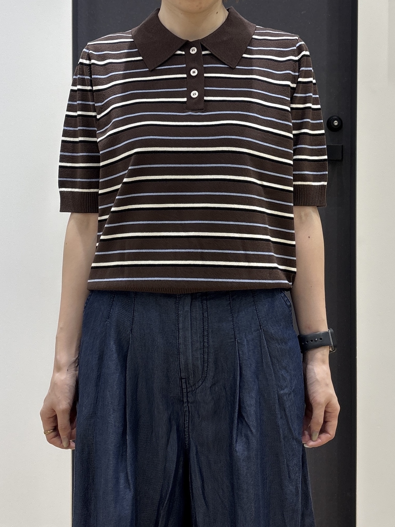 risaさんの「Dessin｜ポロ襟 ハーフスリーブニット」を使ったコーディネート