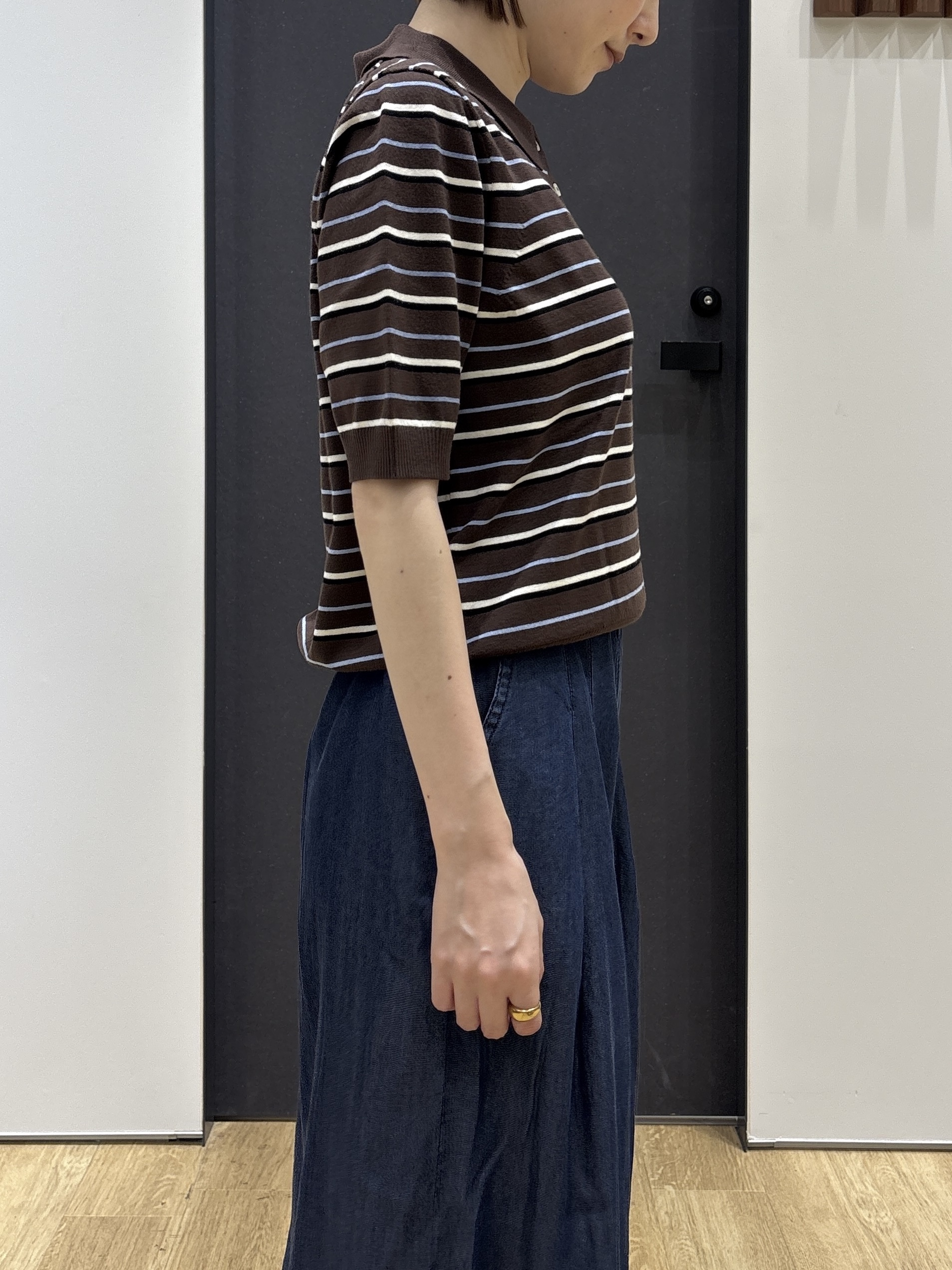 risaさんの「Dessin｜ポロ襟 ハーフスリーブニット」を使ったコーディネート