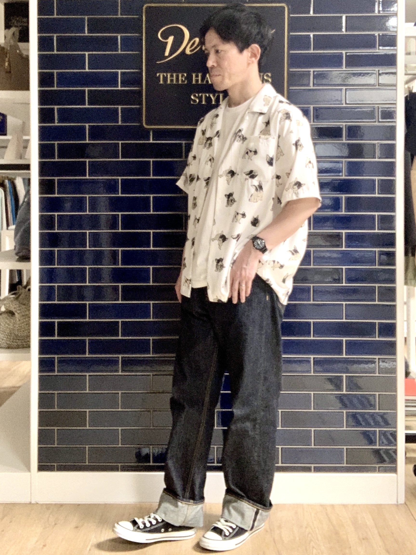 Takaさんの「Dessin｜【洗える】ドッグモチーフプリントシャツ」を使ったコーディネート