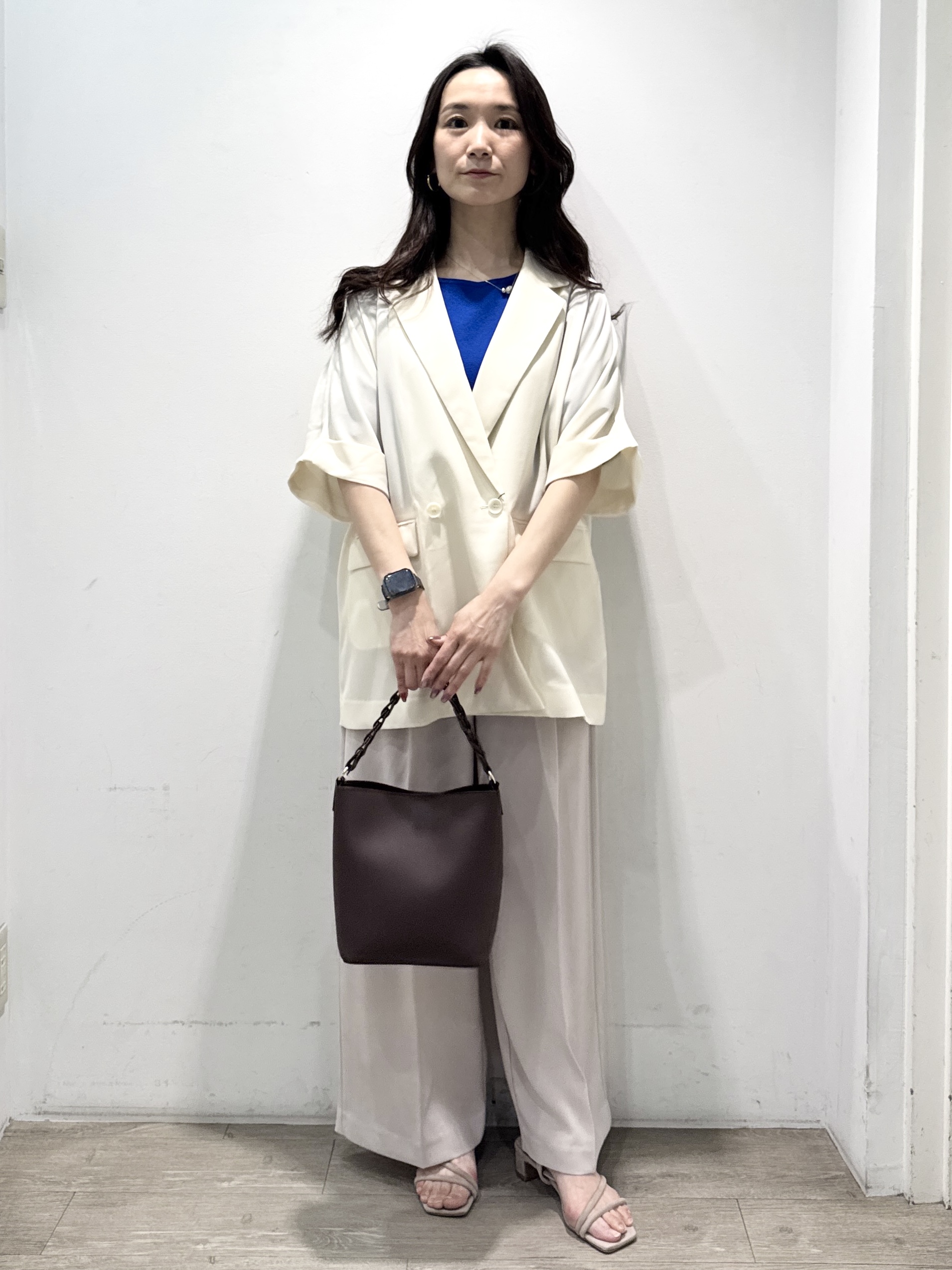yuicciさんの「OPAQUE.CLIP｜【接触冷感／吸水速乾／防シワ】リネンライクテーラードジャケット《洗濯機OK》」を使ったコーディネート