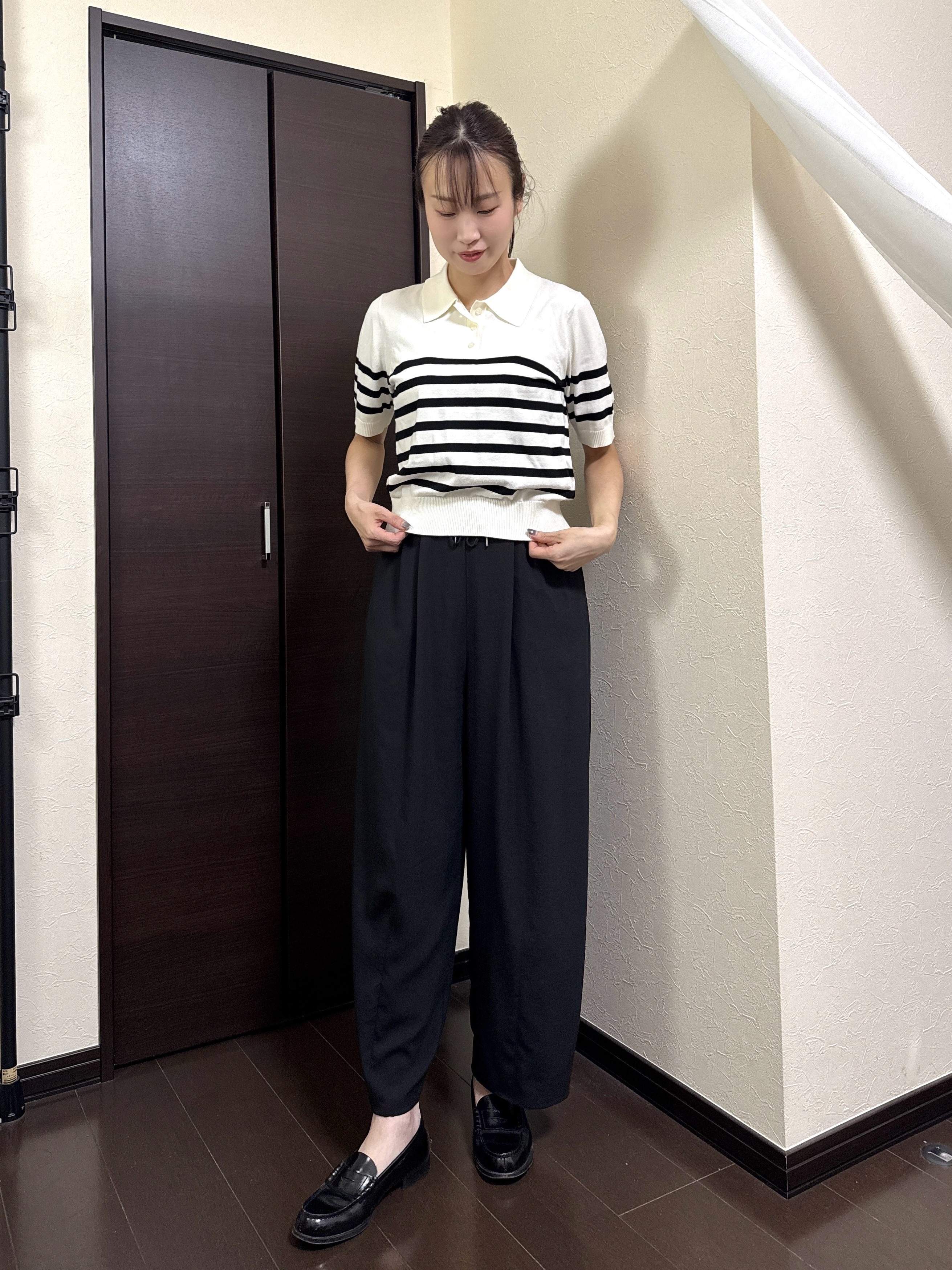 Junさんの「Dessin｜ポロ襟 ハーフスリーブニット」を使ったコーディネート
