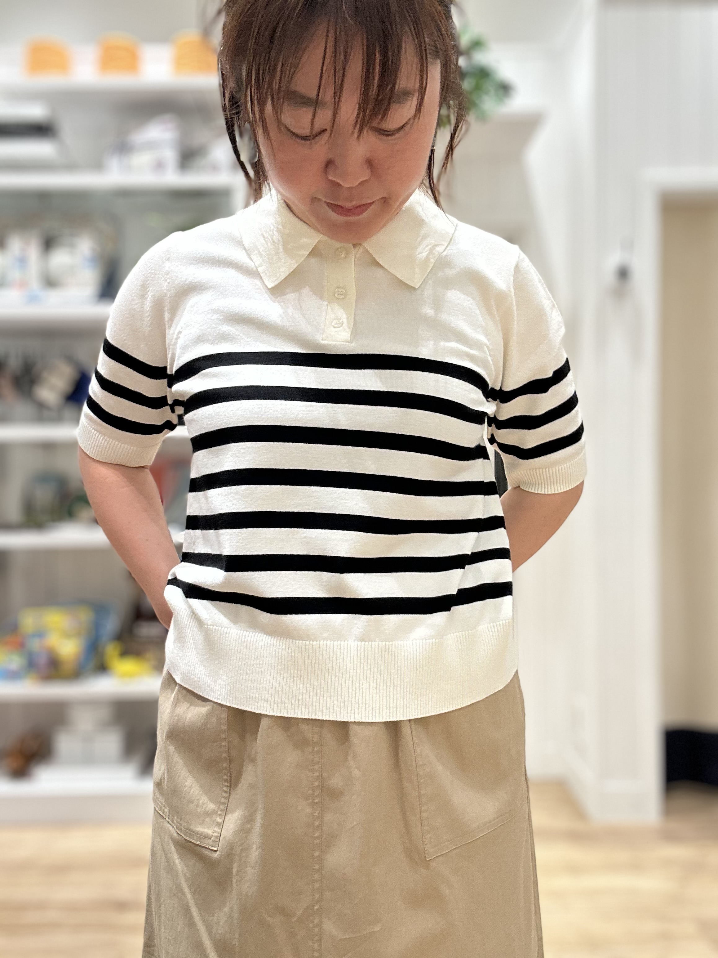 Aiさんの「Dessin｜ポロ襟 ハーフスリーブニット」を使ったコーディネート