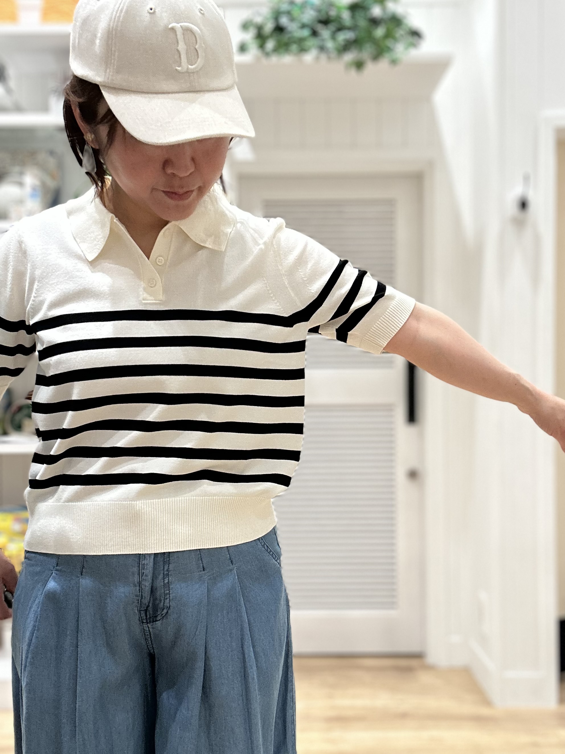Aiさんの「Dessin｜ポロ襟 ハーフスリーブニット」を使ったコーディネート