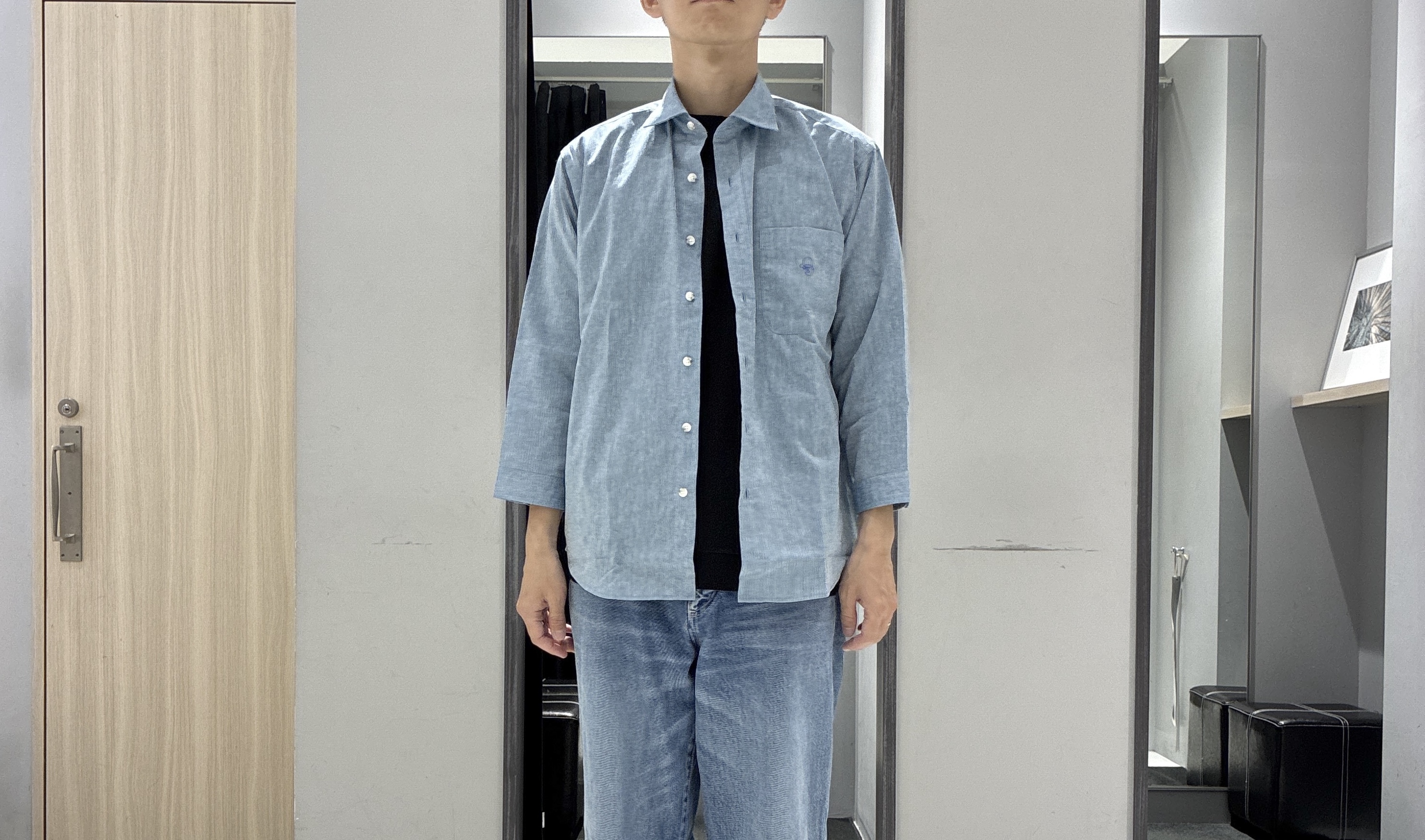 わいずみさんの「TAKEO KIKUCHI｜【接触冷感】ハイブリッド リネン 七分袖シャツ」を使ったコーディネート