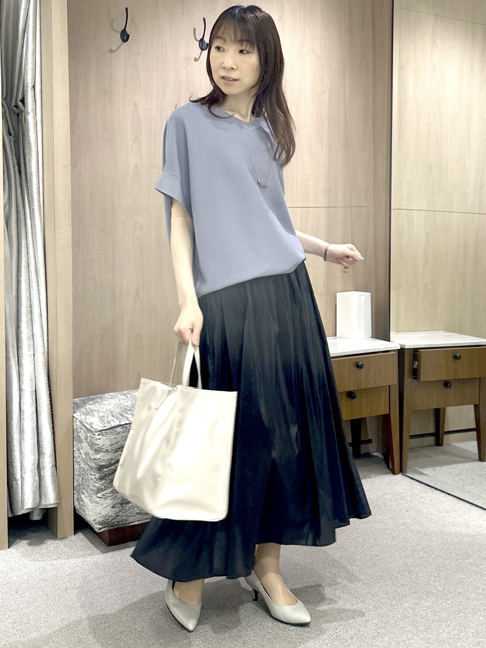 Miwaさんの「UNTITLED｜【11色展開/体型カバー】前後2WAYフレンチスリーブニット」を使ったコーディネート