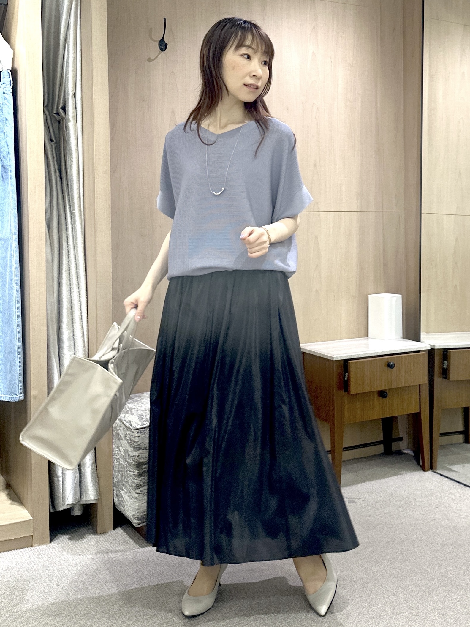 Miwaさんの「UNTITLED｜【11色展開/体型カバー】前後2WAYフレンチスリーブニット」を使ったコーディネート
